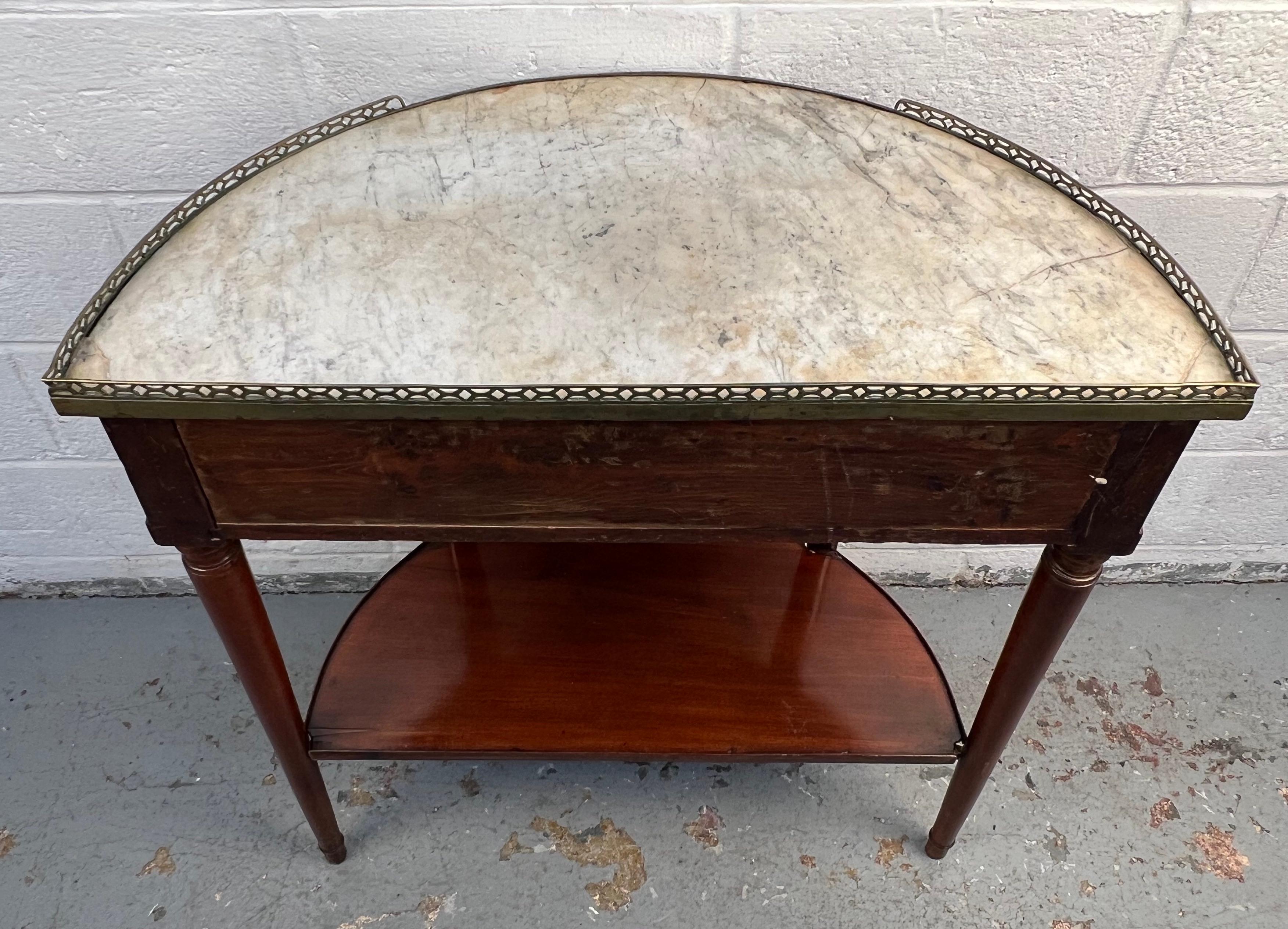 20th Century Antique French Demilune Marble Top Table For Sale