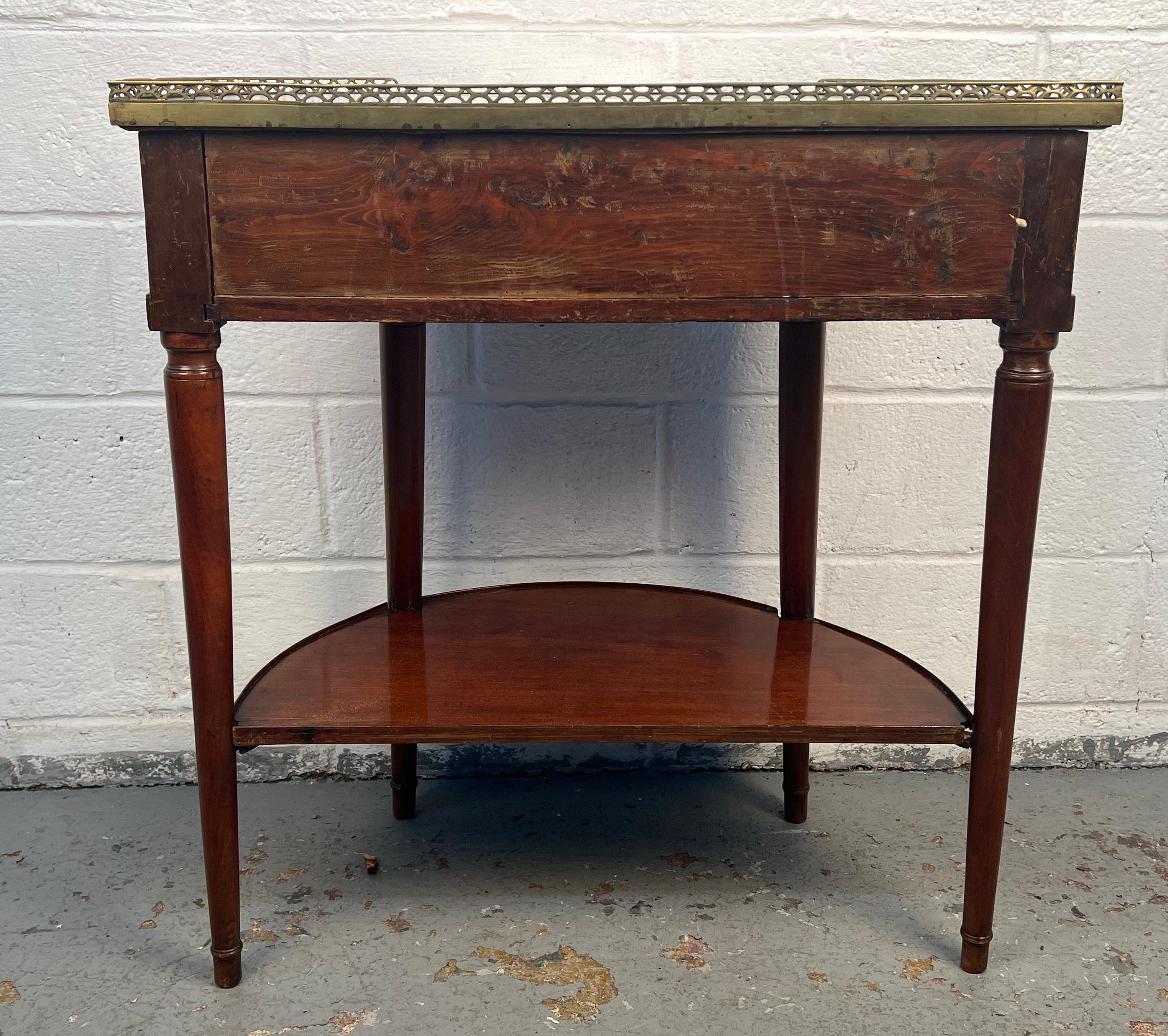 Walnut Antique French Demilune Marble Top Table For Sale