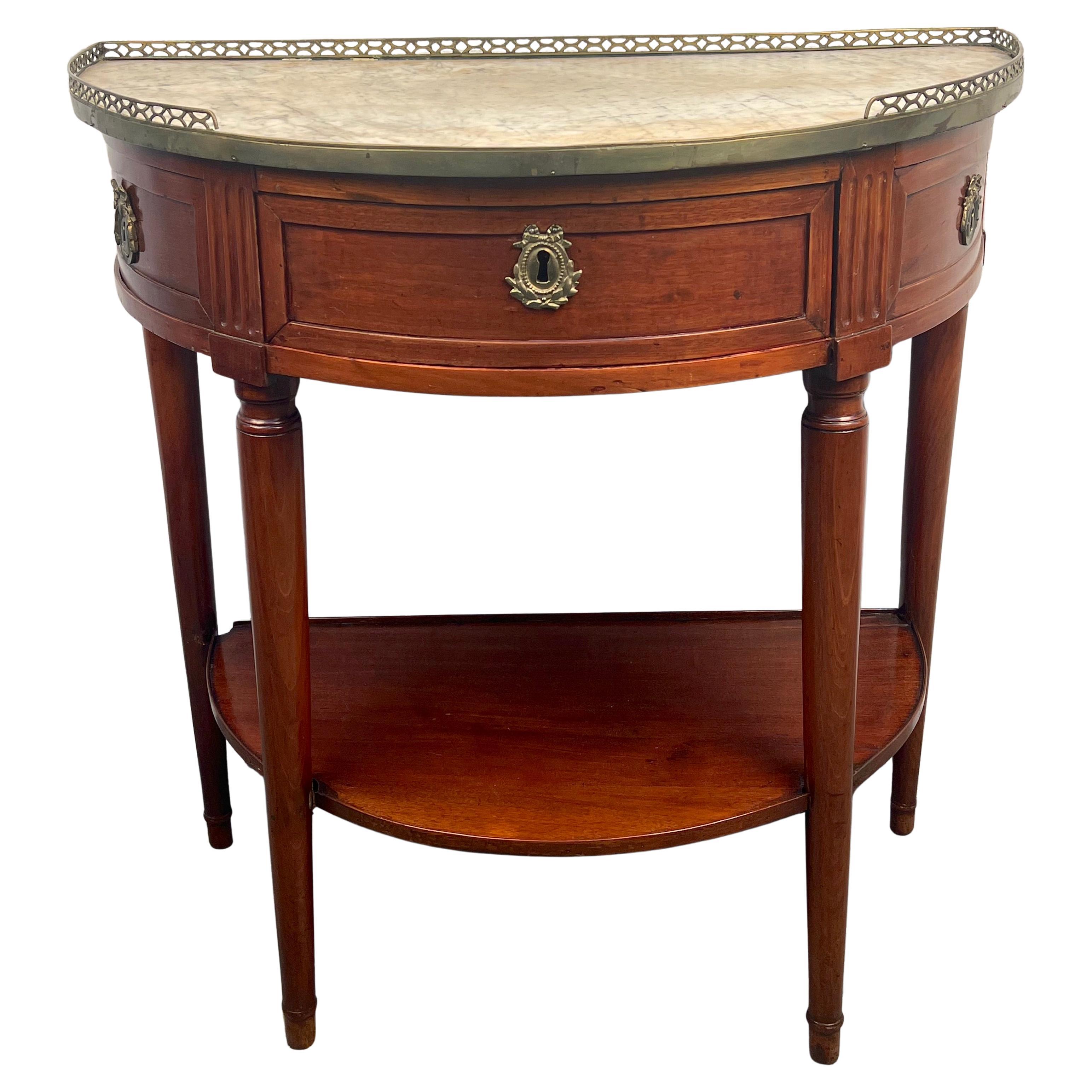 Antique French Demilune Marble Top Table For Sale