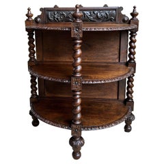 Antique French Demilune Table Bookcase Barley Twist Carved Oak Louis XIII c1890