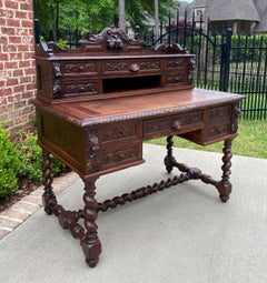 Antique French Desk Barley Twist Oak Office Library Desk Renaissance Revival