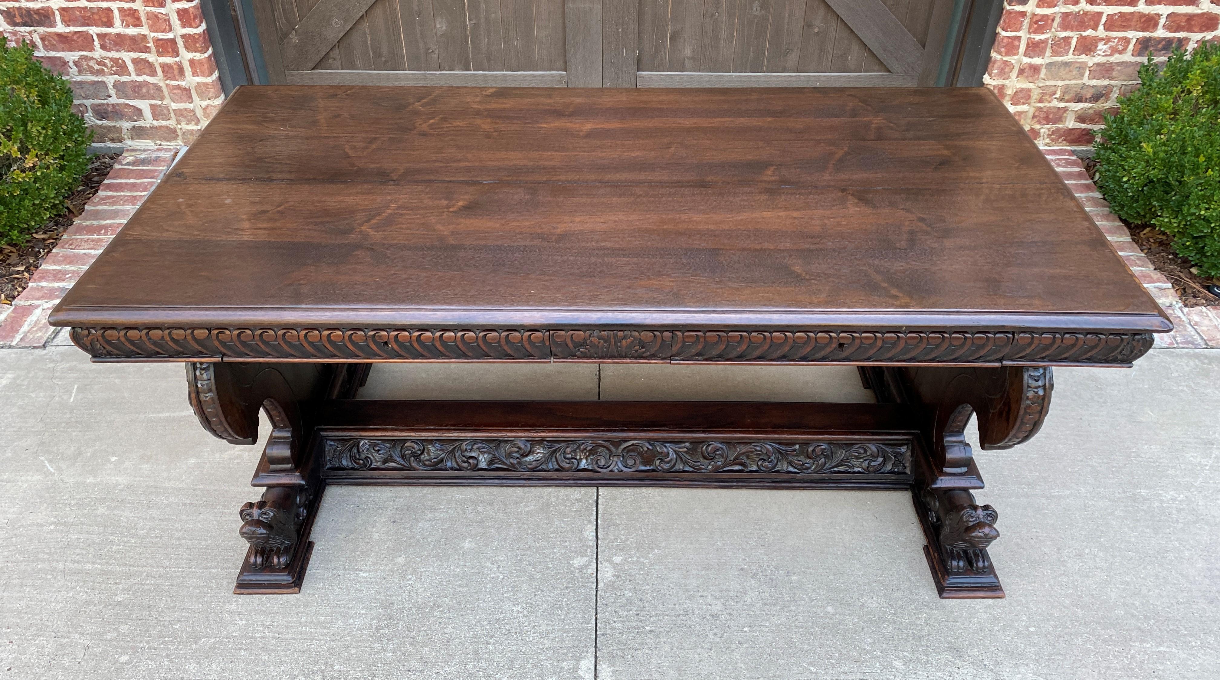 Antique French Desk Conference Table with Drawers Oak Renaissance Revival Dogs 10