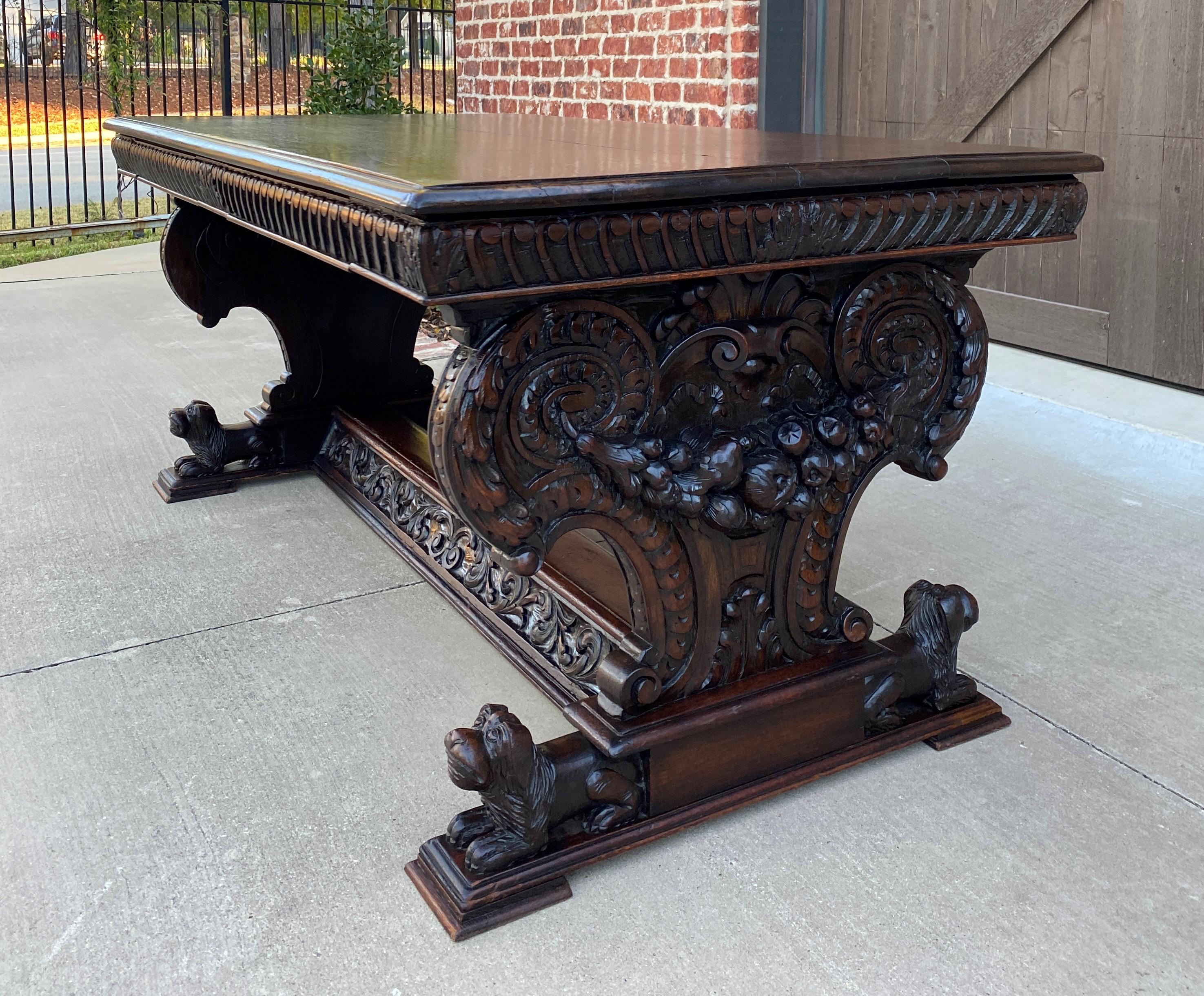 Antique French Desk Conference Table with Drawers Oak Renaissance Revival Dogs 5