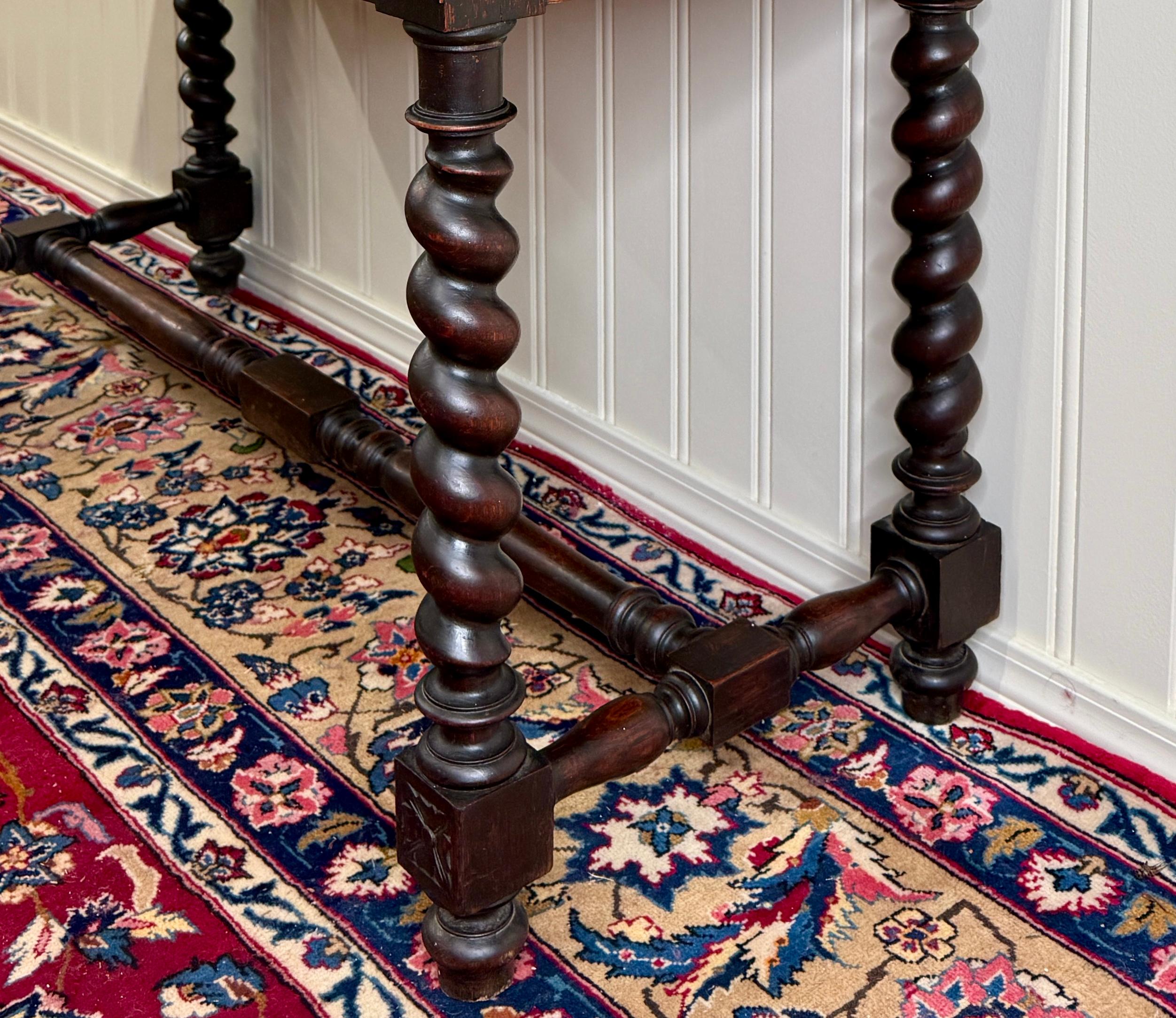 Antique French Desk Entry Table with Drawers Oak Barley Twist Sofa Table c 1900s For Sale 10