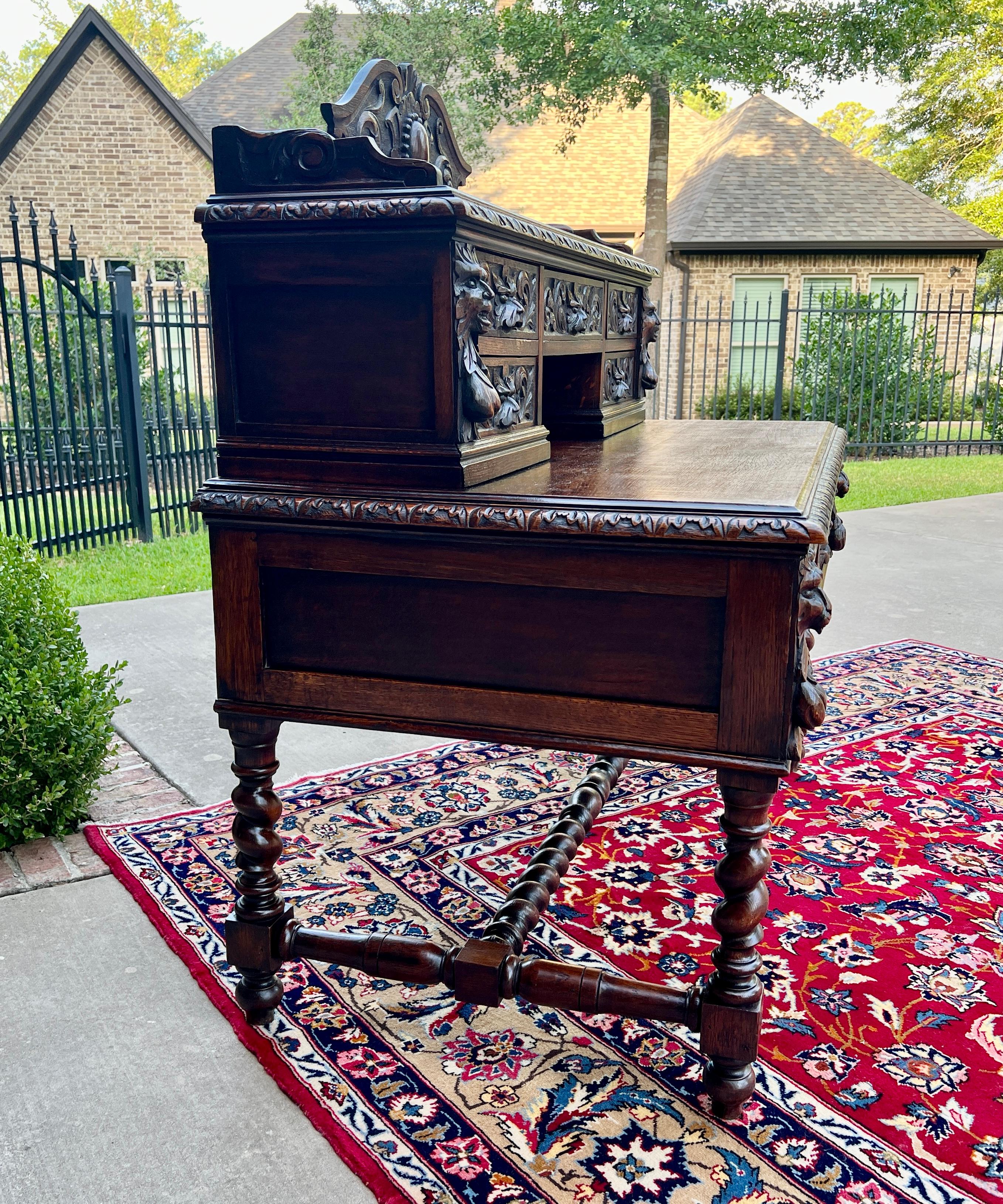Ancienne bibliothèque de bureau française en chêne de style néo-renaissance, torsion d'orge, 19ème siècle en vente 5