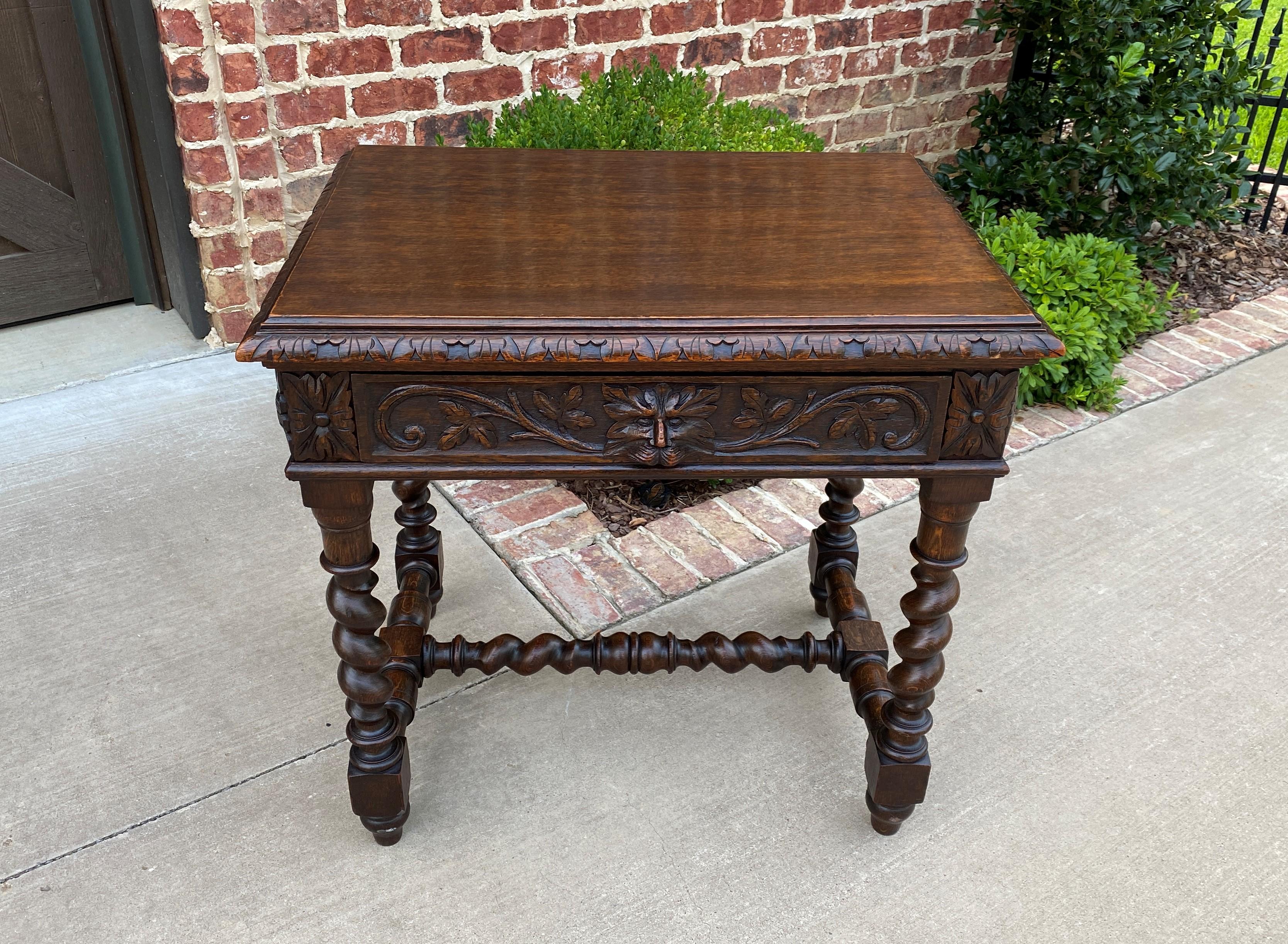 Antique French Desk Nightstand Entry Hall Writing Table Drawer Oak Barley Twist In Good Condition In Tyler, TX