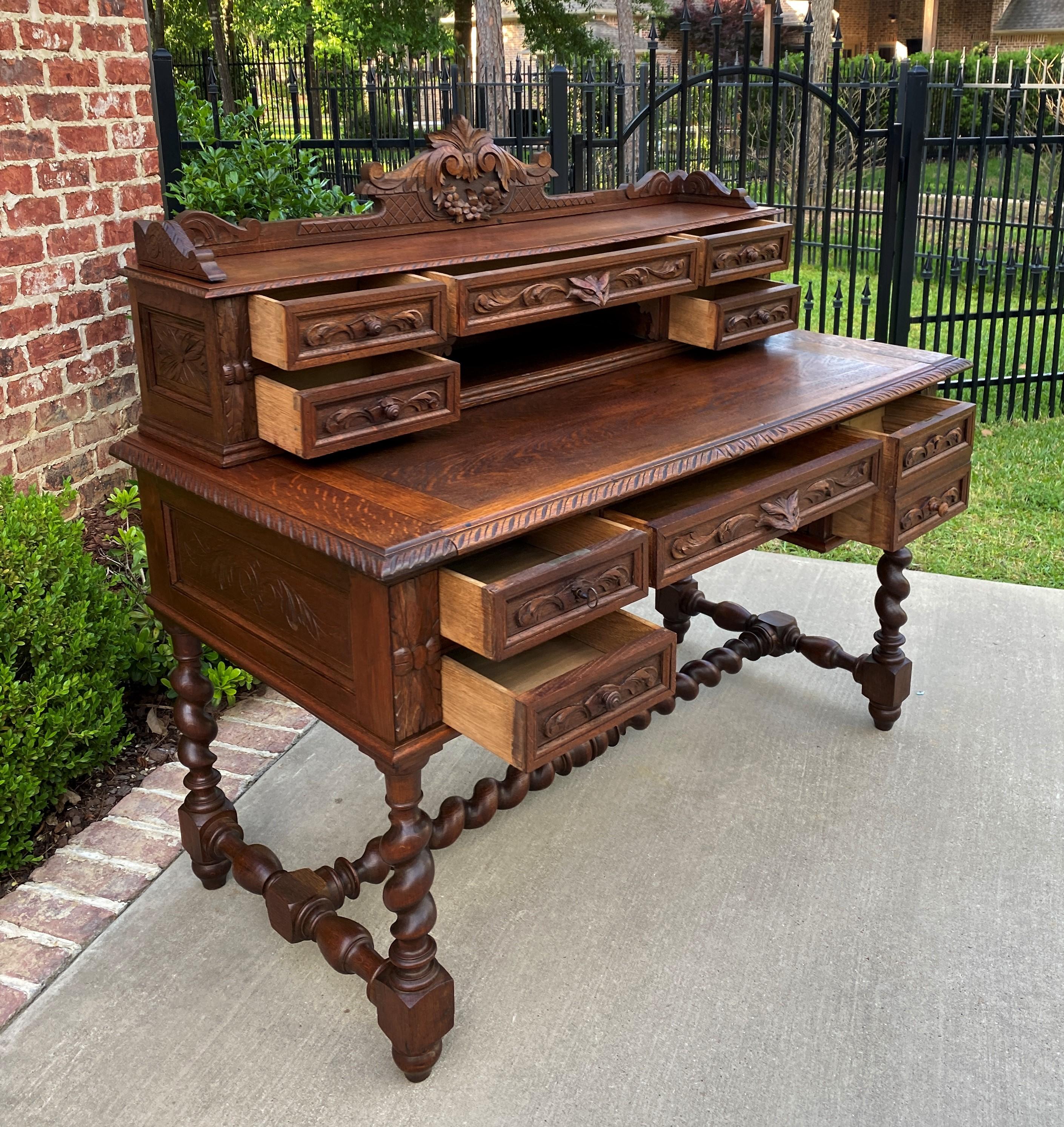 Antique French Desk Office Library Desk Renaissance Revival Barley Twist Oak 19C 7