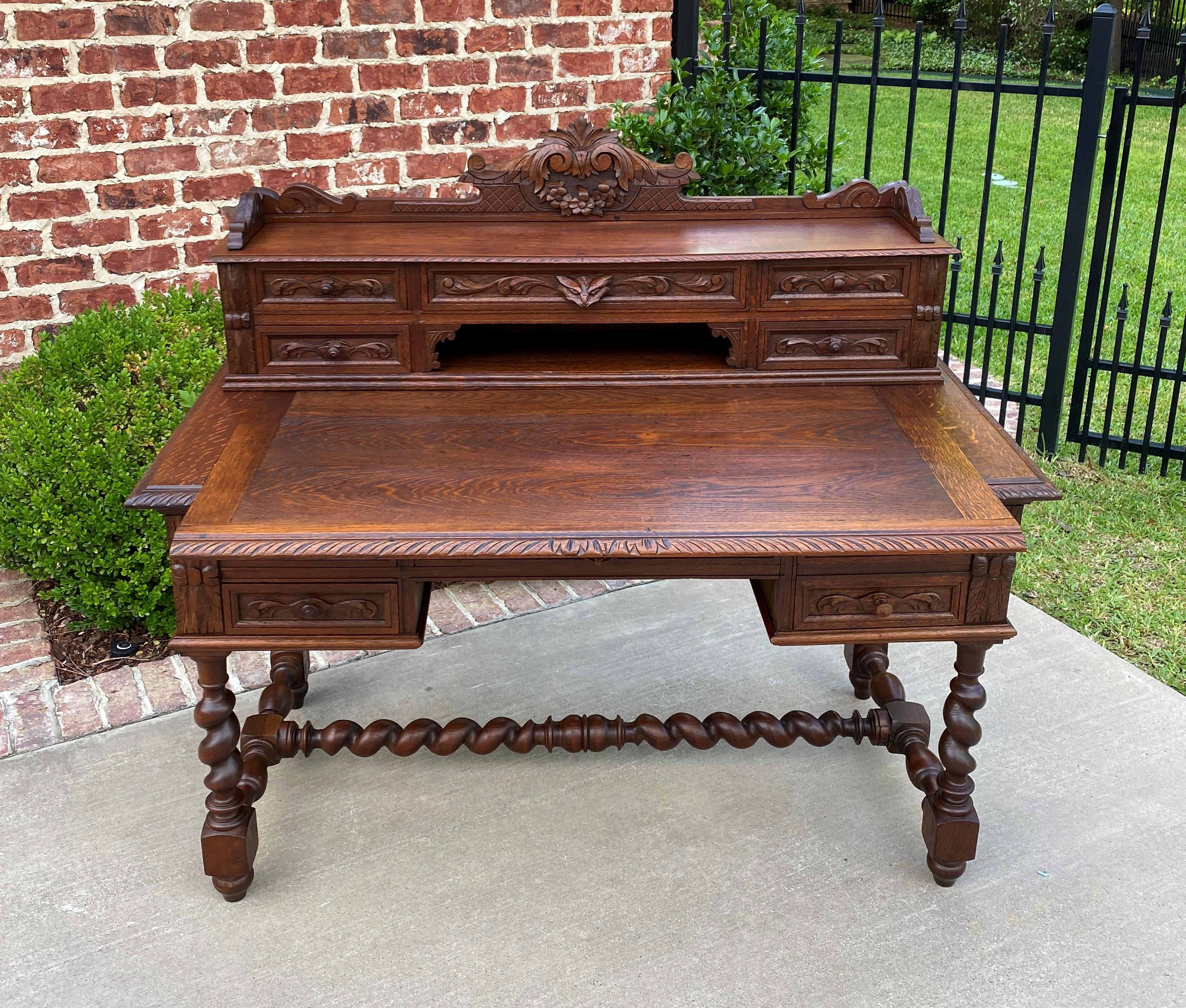 Antique French Desk Office Library Desk Renaissance Revival Barley Twist Oak 19C 6