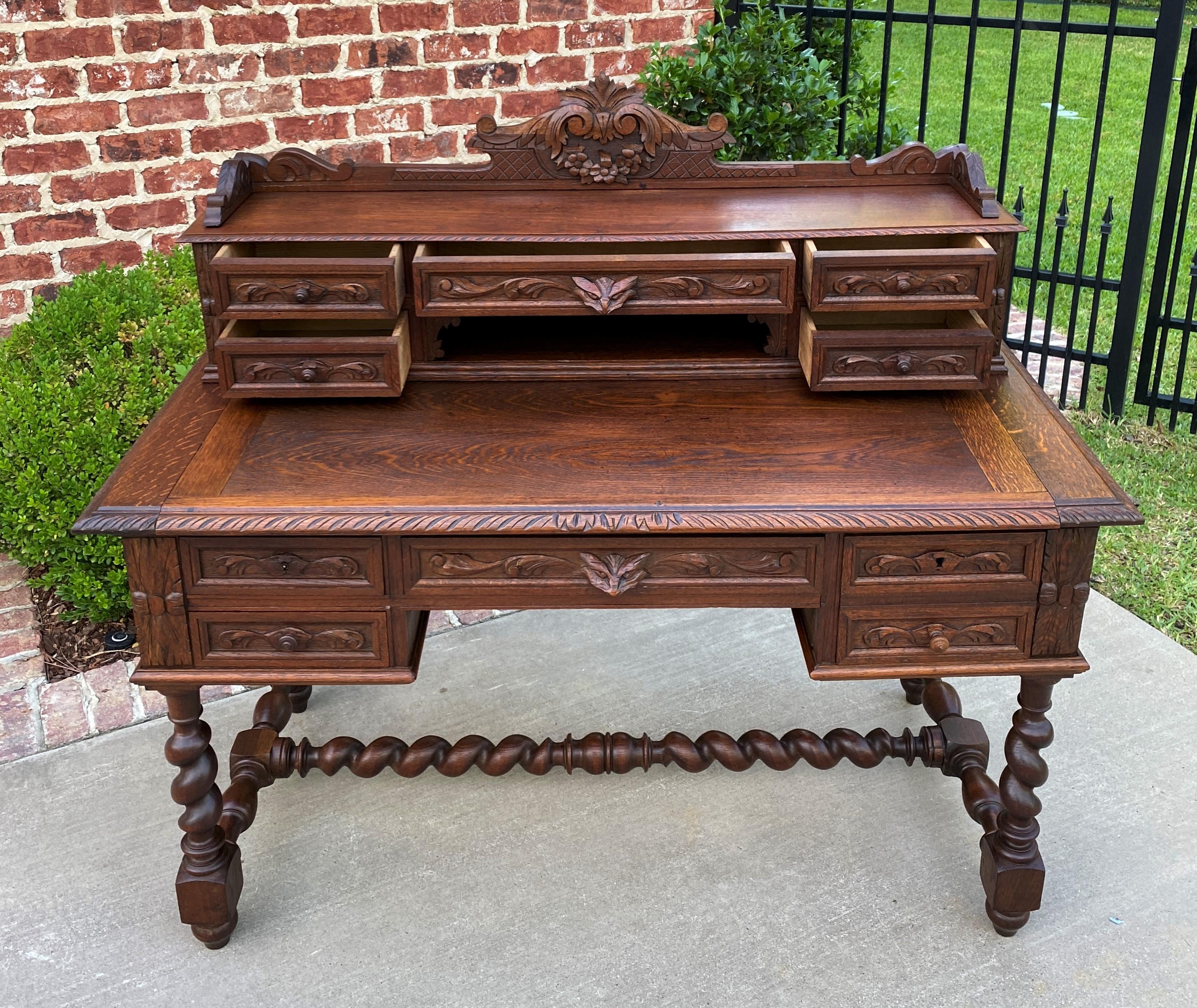 Antique French Desk Office Library Desk Renaissance Revival Barley Twist Oak 19C 3