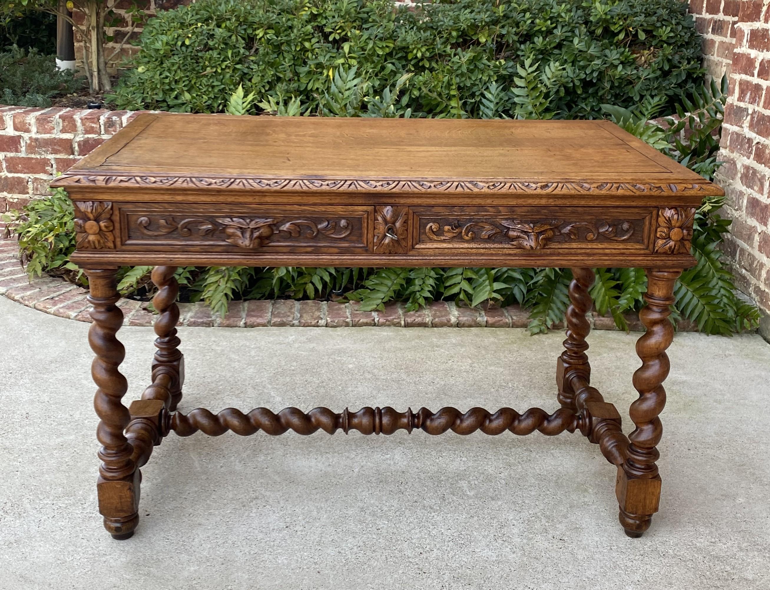 beautiful 19th century antique French oak renaissance revival library office desk with drawers and barley twist legs~~c. 1880s 

With so many people working from home now, DESKS have become our most often requested items this year~~this is a