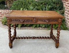 Antique French Desk Renaissance Revival Barley Twist Oak 19th C Office Library