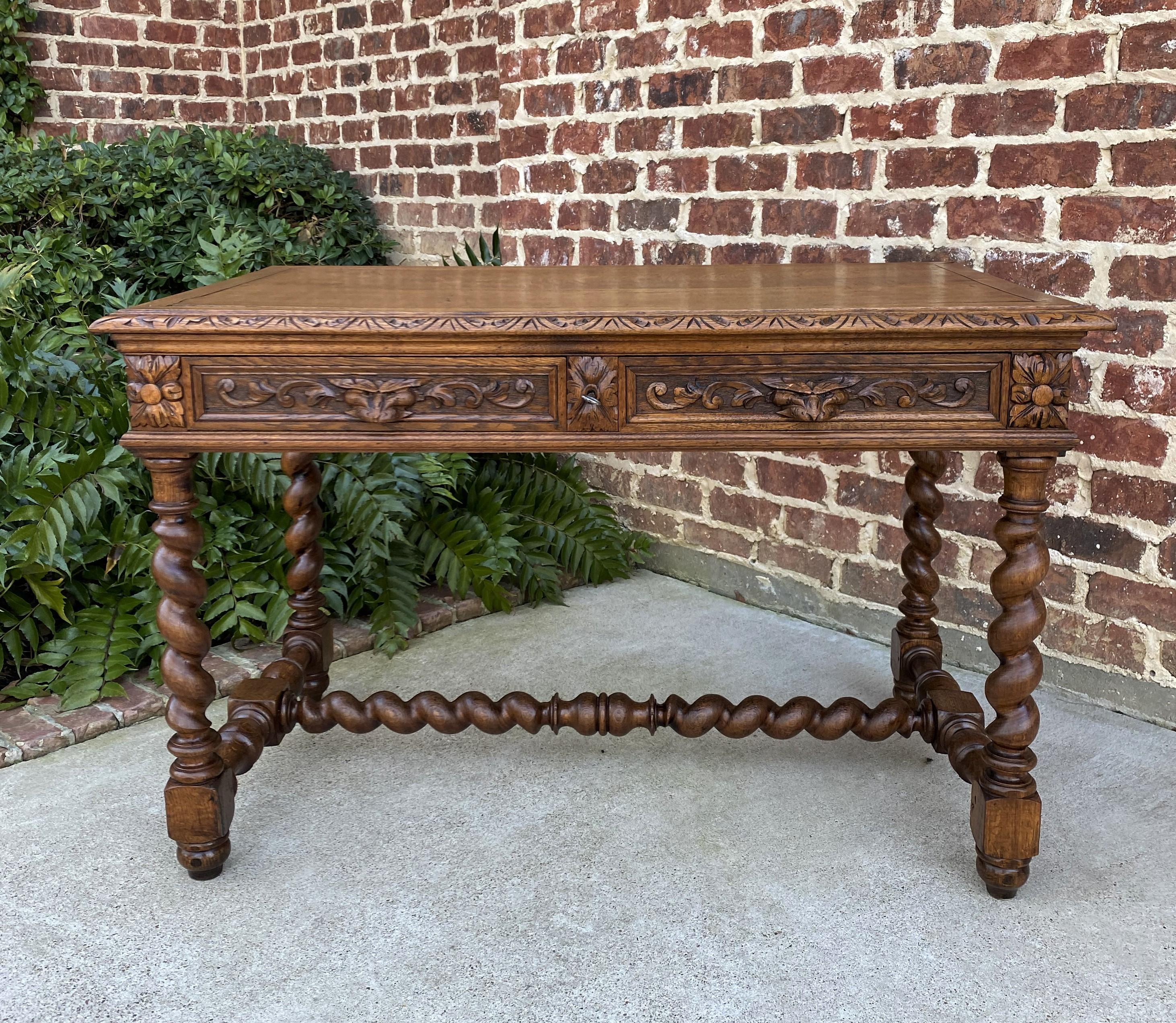 Late 19th Century Antique French Desk Renaissance Revival Barley Twist Oak 19th C Office Library