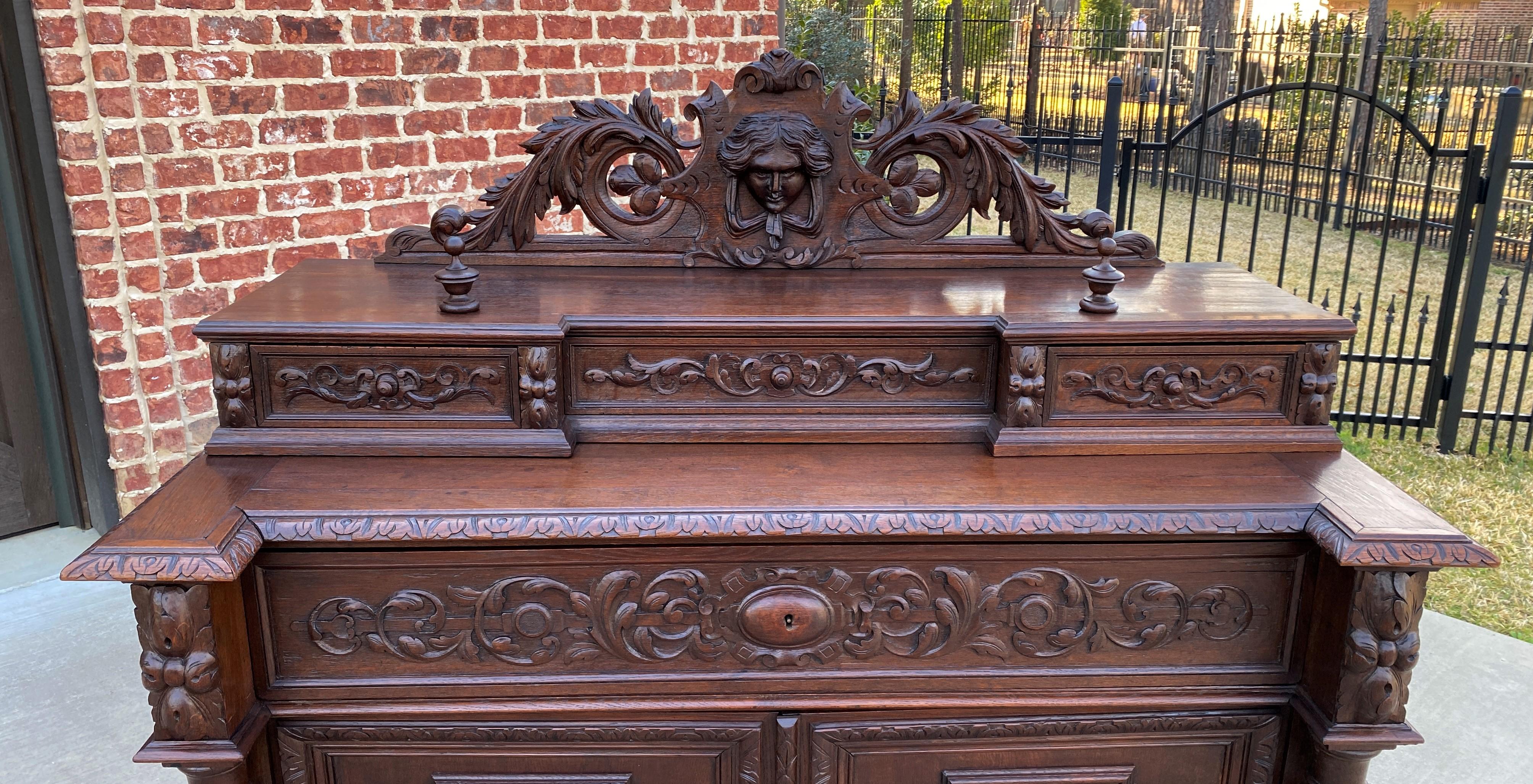Antique French Desk Secretary Chest Server Drawers Barley Twist Renaissance Oak  For Sale 8