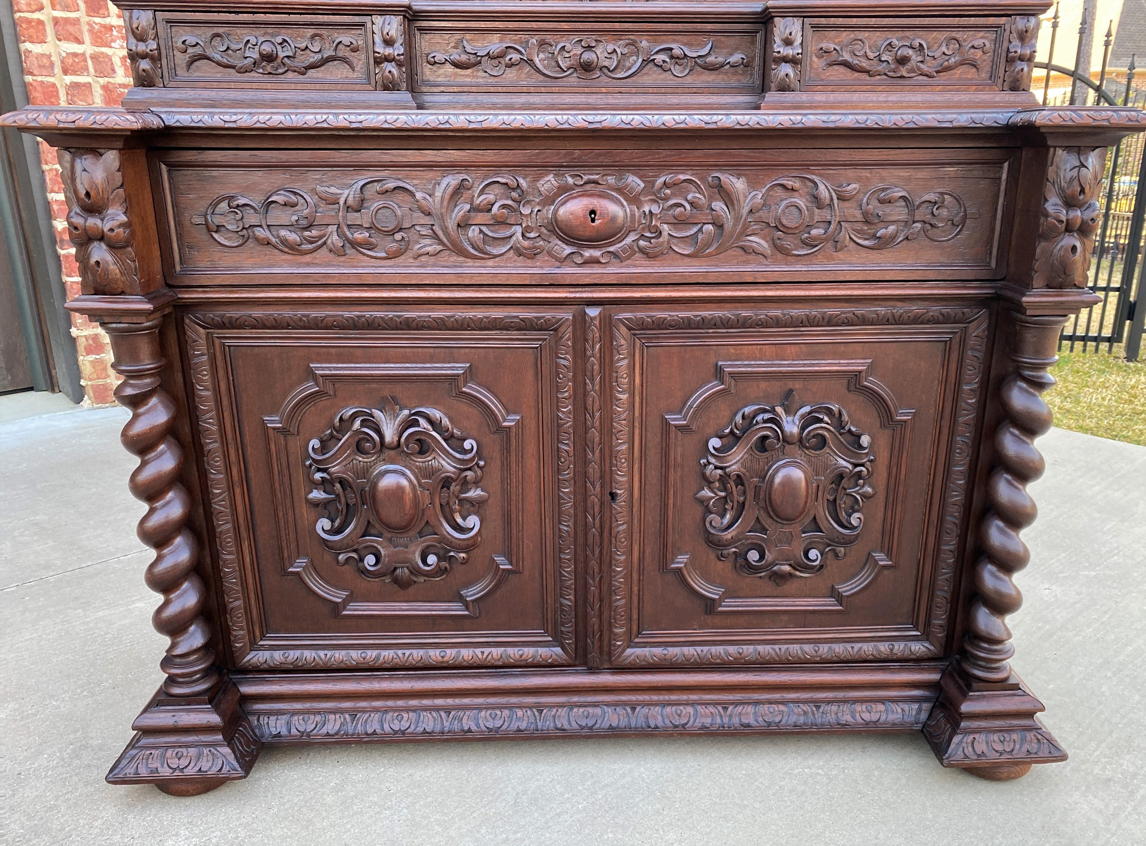 Antique French Desk Secretary Chest Server Drawers Barley Twist Renaissance Oak  For Sale 9
