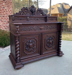 Antique French Desk Secretary Chest Server Drawers Barley Twist Renaissance Oak