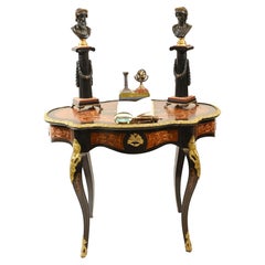 Antique French Desk, Shaped Centre Side Table Inlay