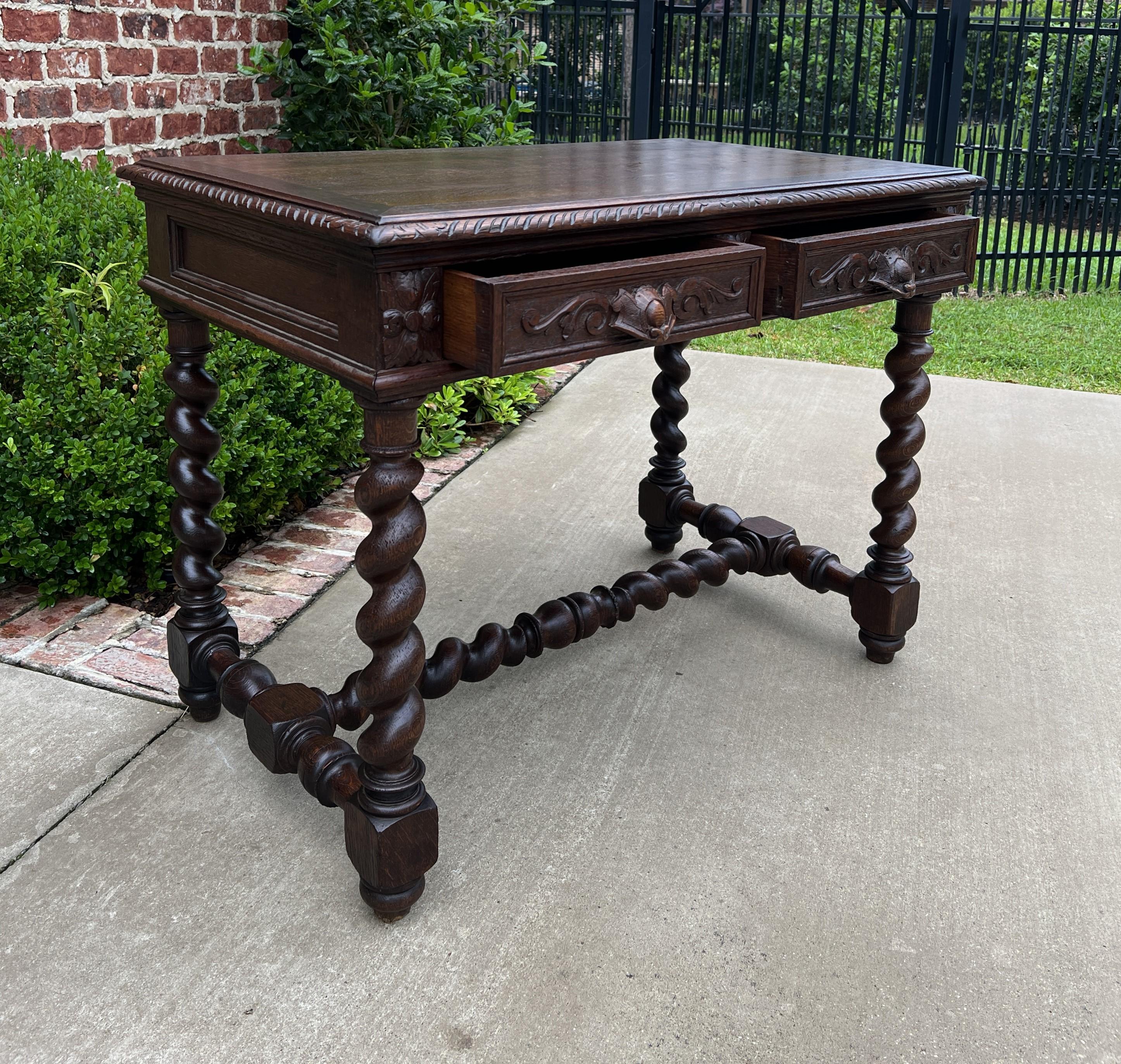 Antique French Desk Table Renaissance Revival Barley Twist Oak 2 Drawers 7