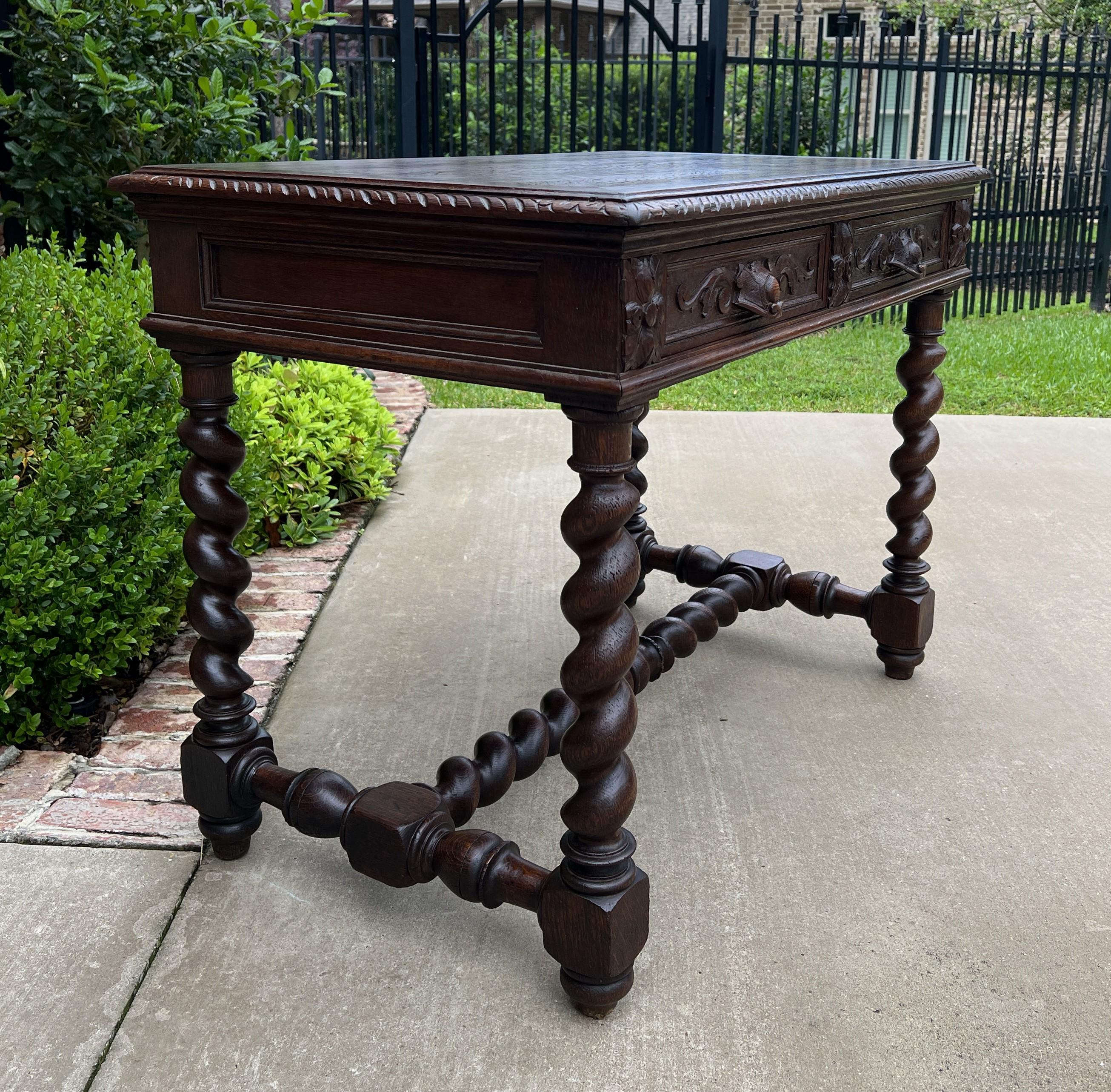 Antique French Desk Table Renaissance Revival Barley Twist Oak 2 Drawers 8