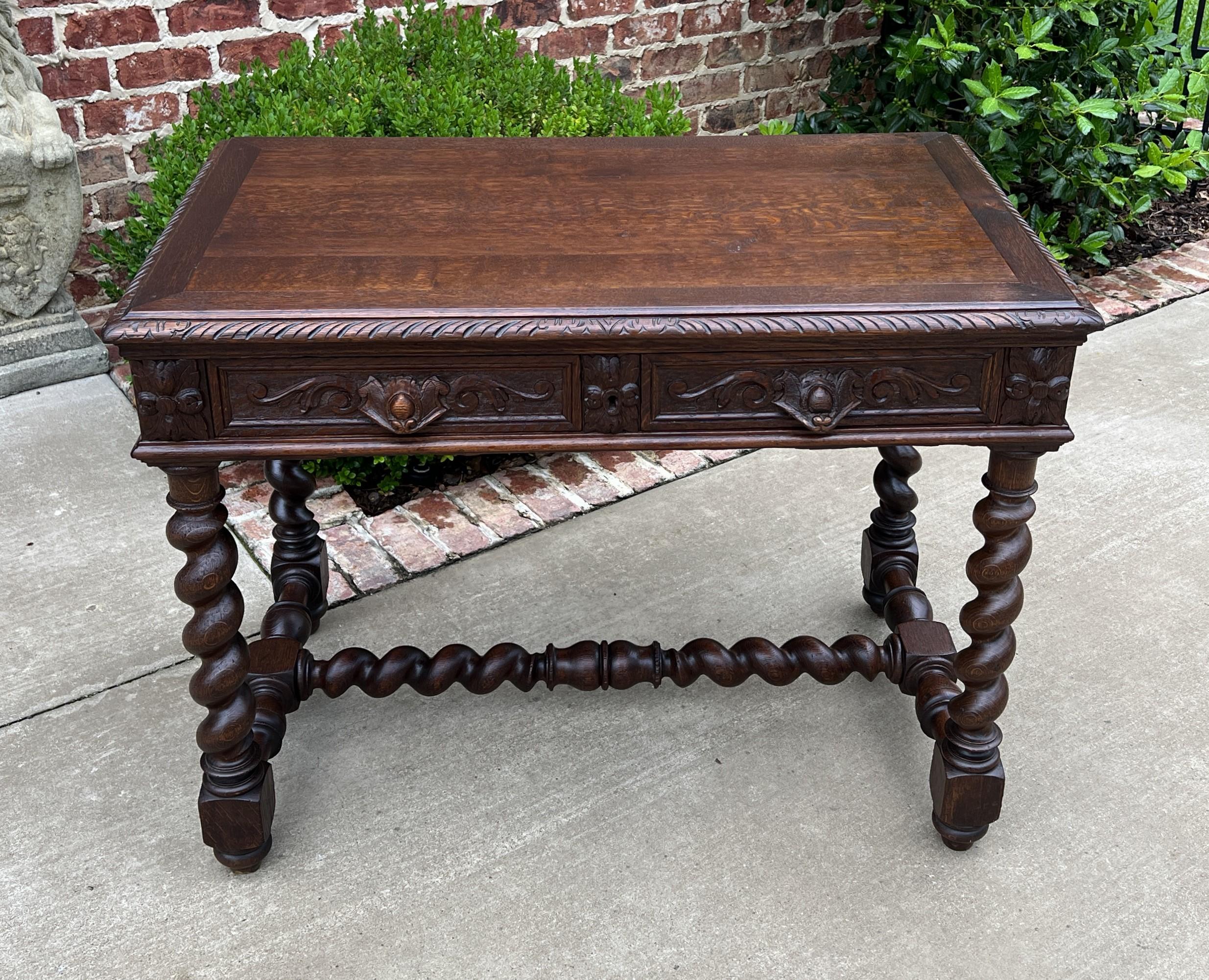 Antique French Desk Table Renaissance Revival Barley Twist Oak 2 Drawers 9