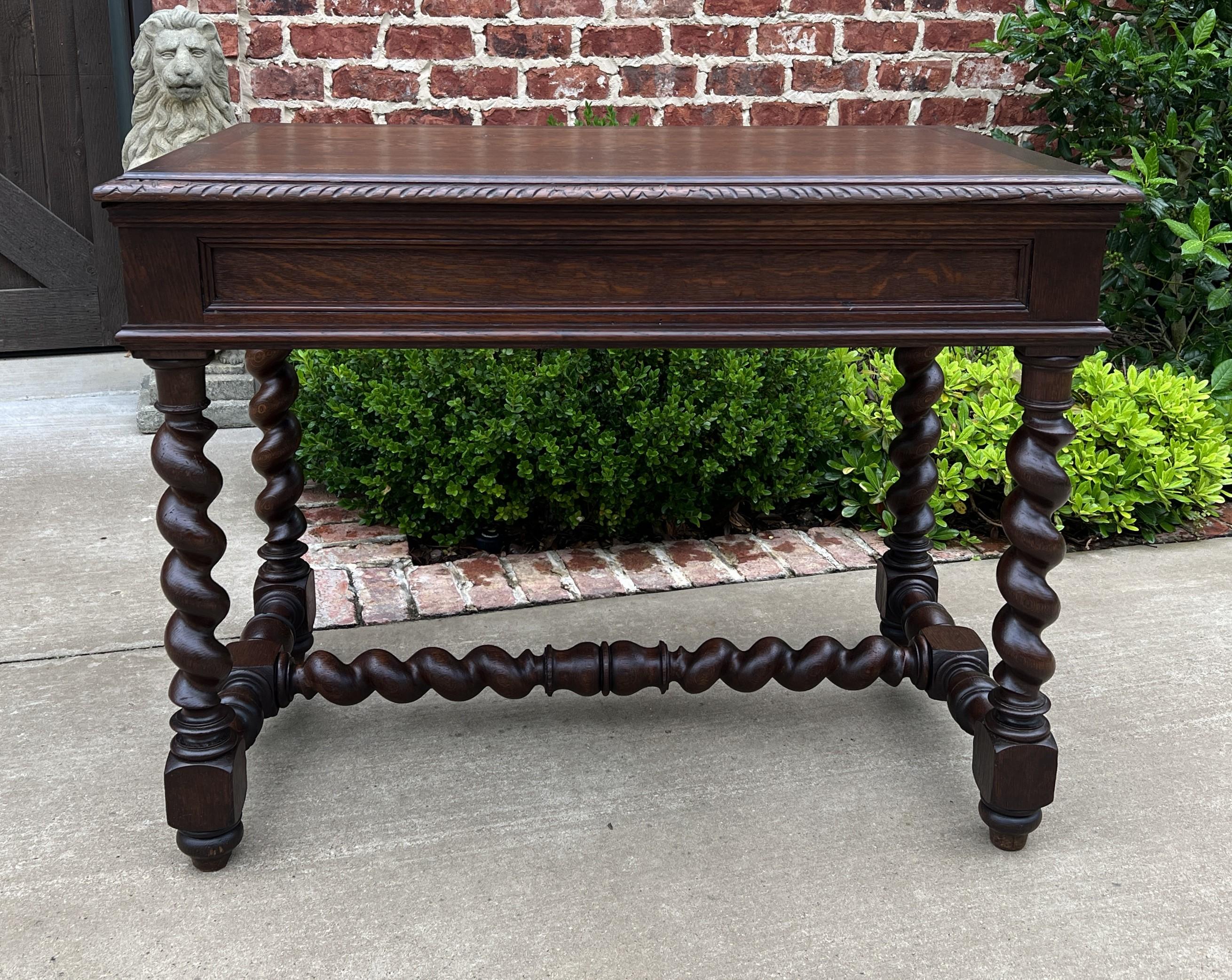 Antique French Desk Table Renaissance Revival Barley Twist Oak 2 Drawers 11
