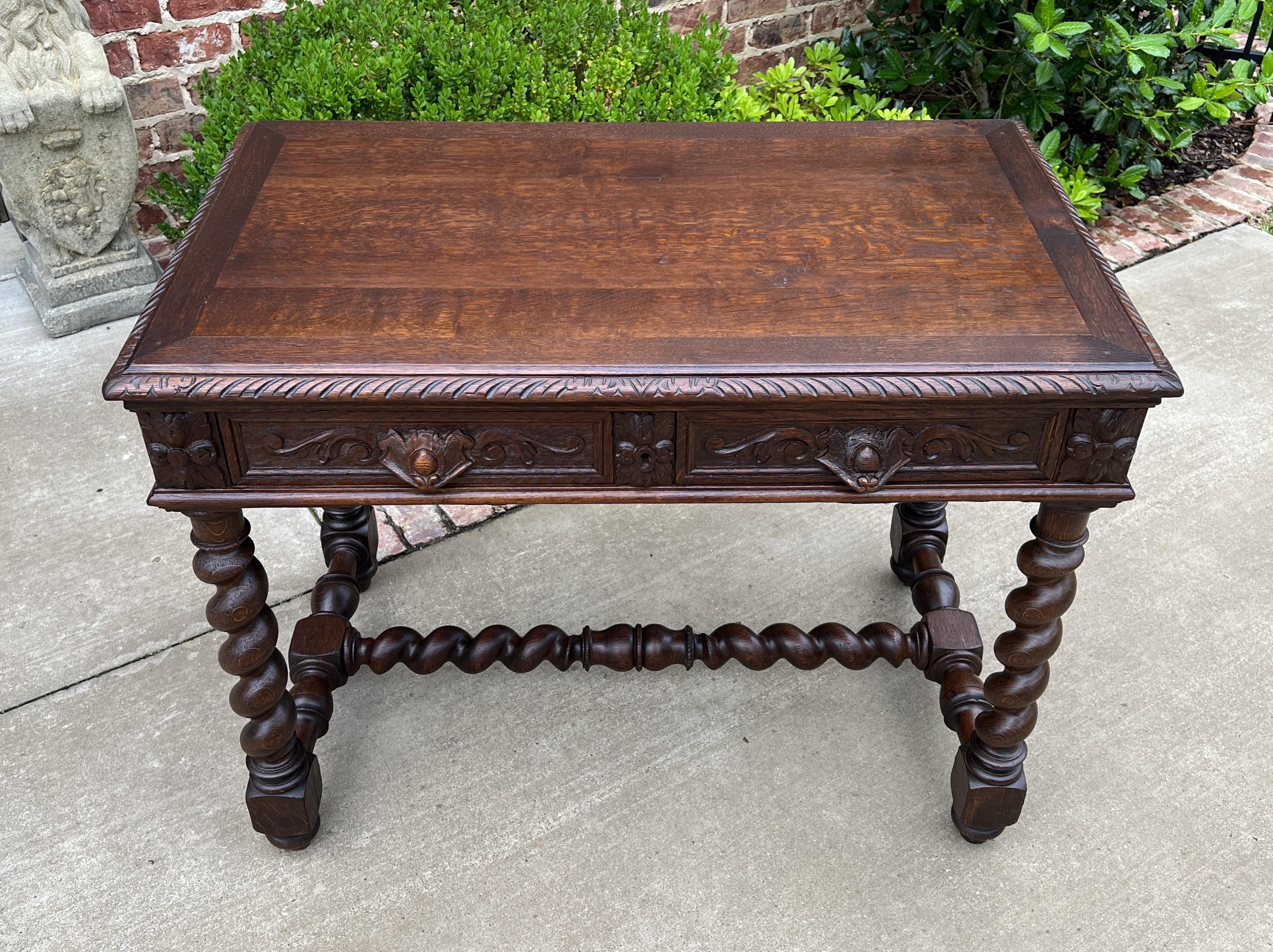 Antique French Desk Table Renaissance Revival Barley Twist Oak 2 Drawers 3