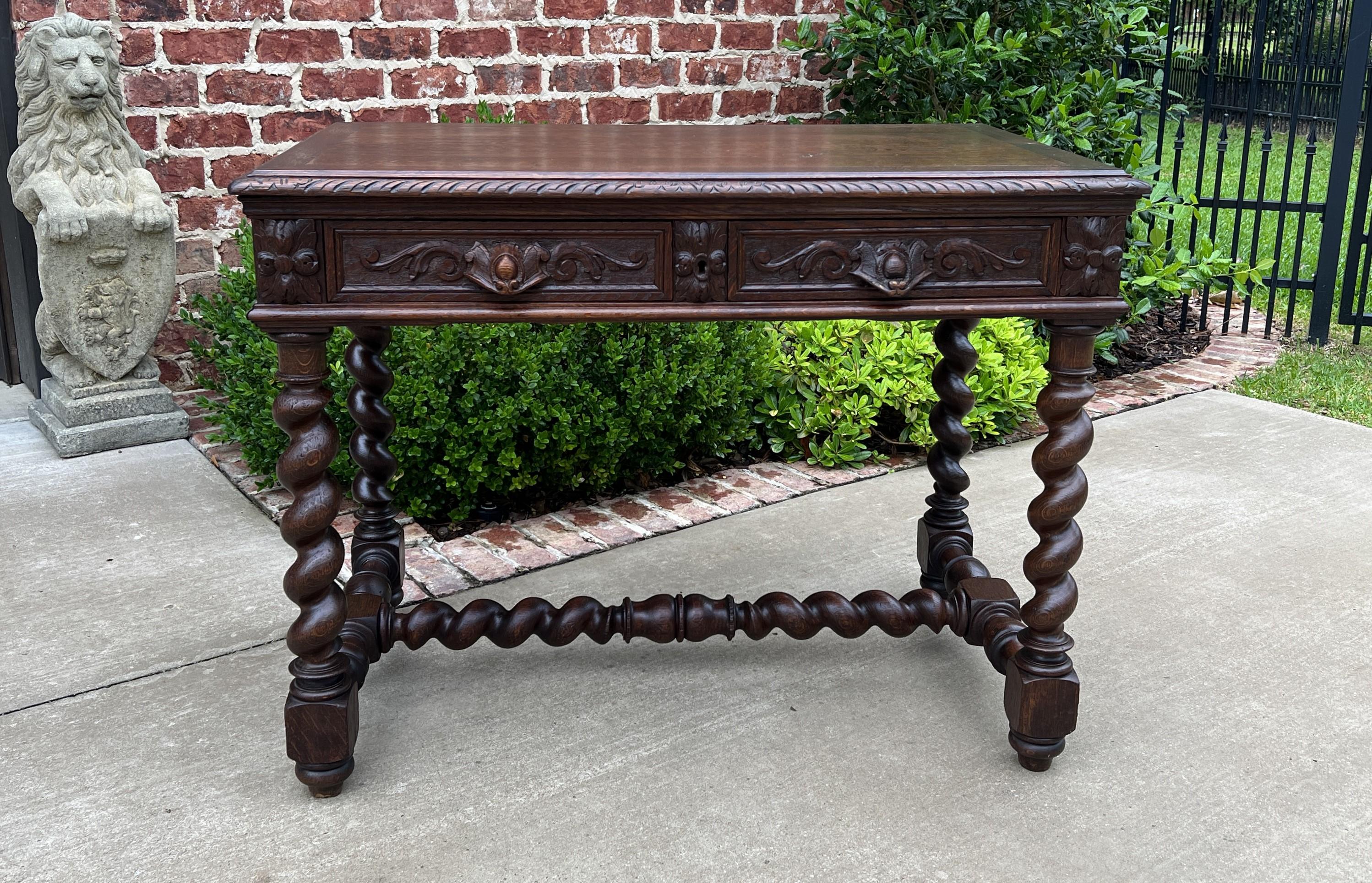 Antique French Desk Table Renaissance Revival Barley Twist Oak 2 Drawers 4
