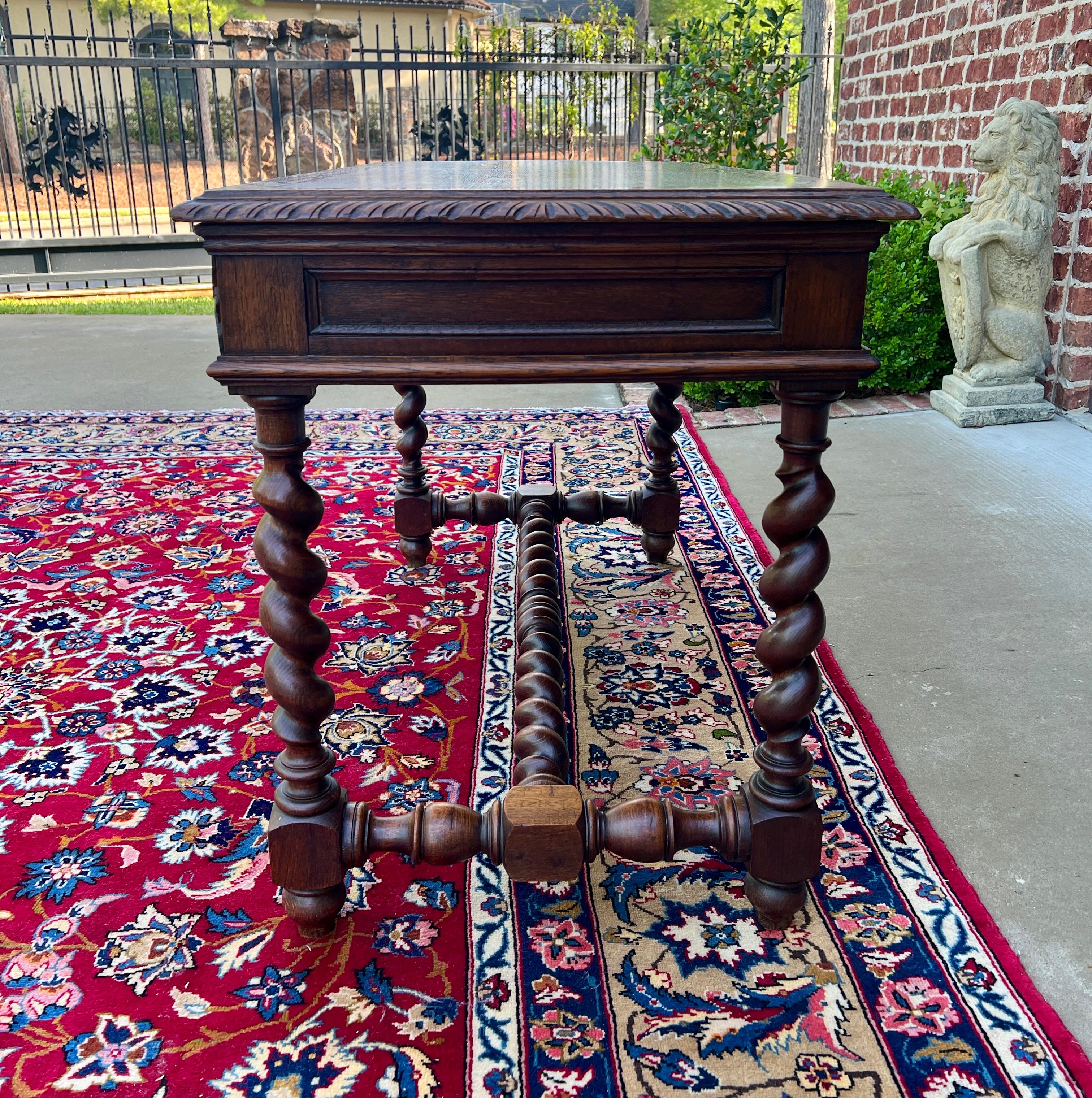 Antique French Desk Table Renaissance Revival Barley Twist Carved Tiger Oak 19C 13