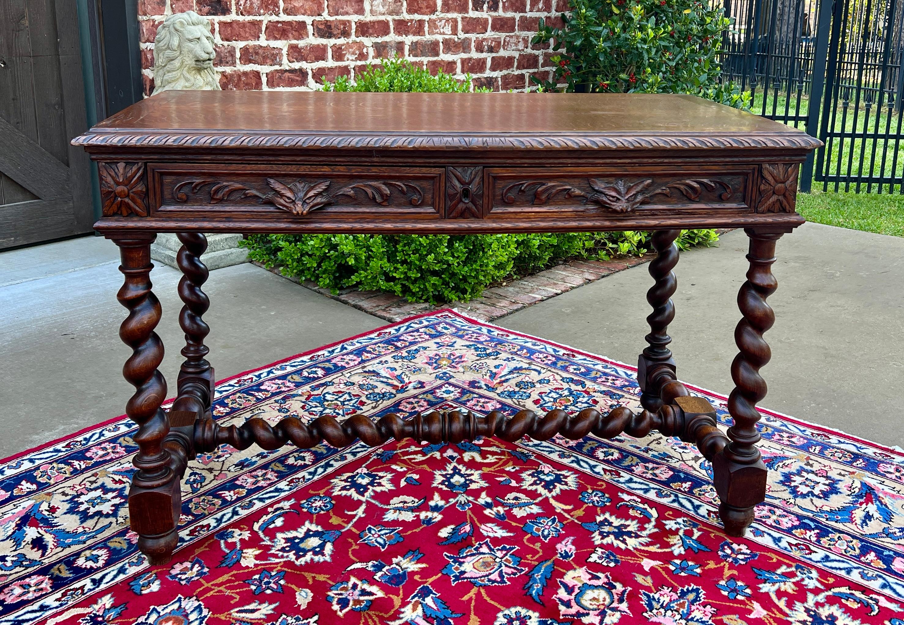 HANDSOME Antique French Tiger Oak Renaissance Revival Library Office Desk with Double Drawers, Barley Twist Legs and Stretcher
~~c. 1880s-1900

With so many people working from home, DESKS have become our most often requested items~~this is a