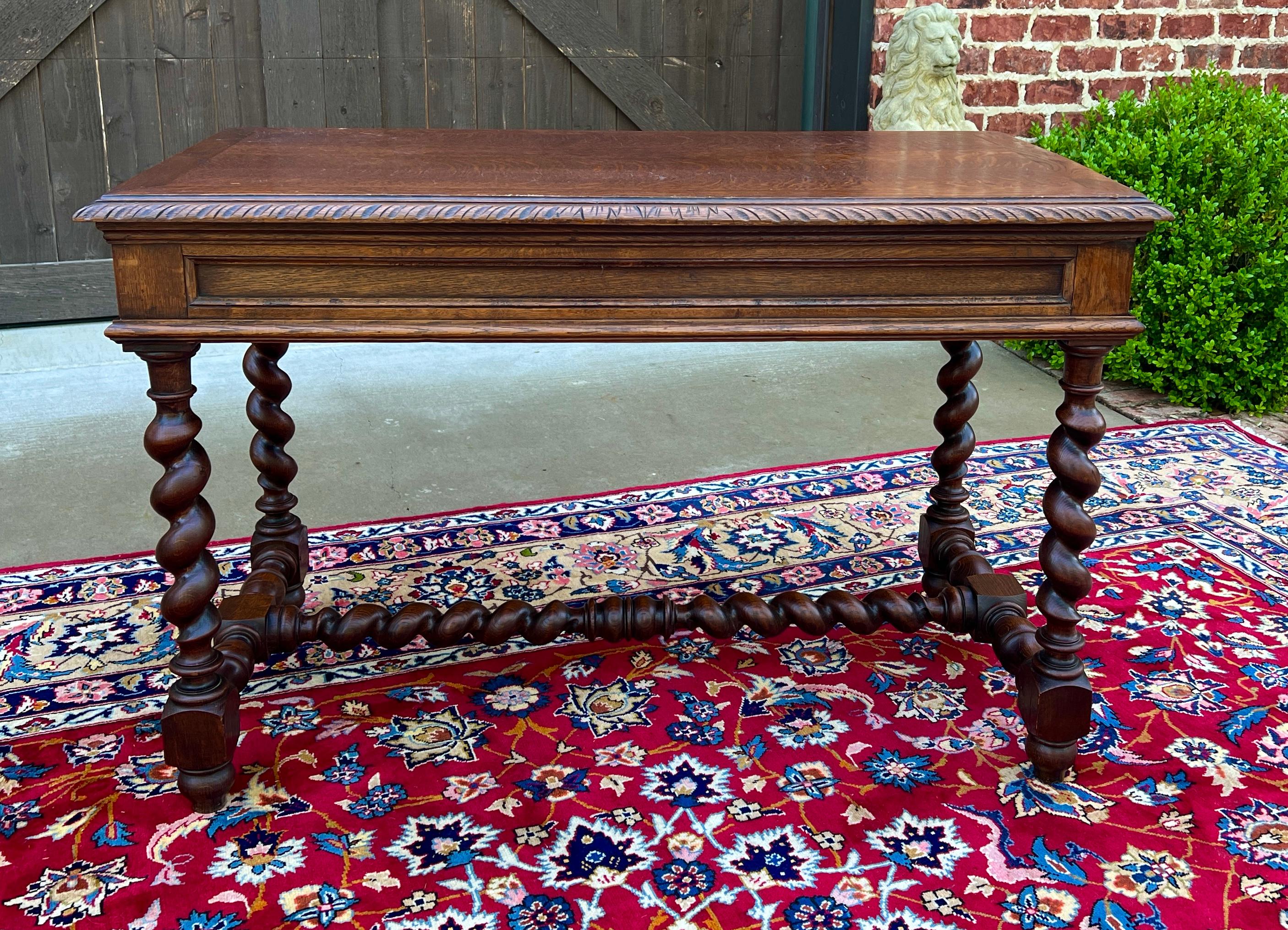 Antique French Desk Table Renaissance Revival Barley Twist Carved Tiger Oak 19C For Sale 16