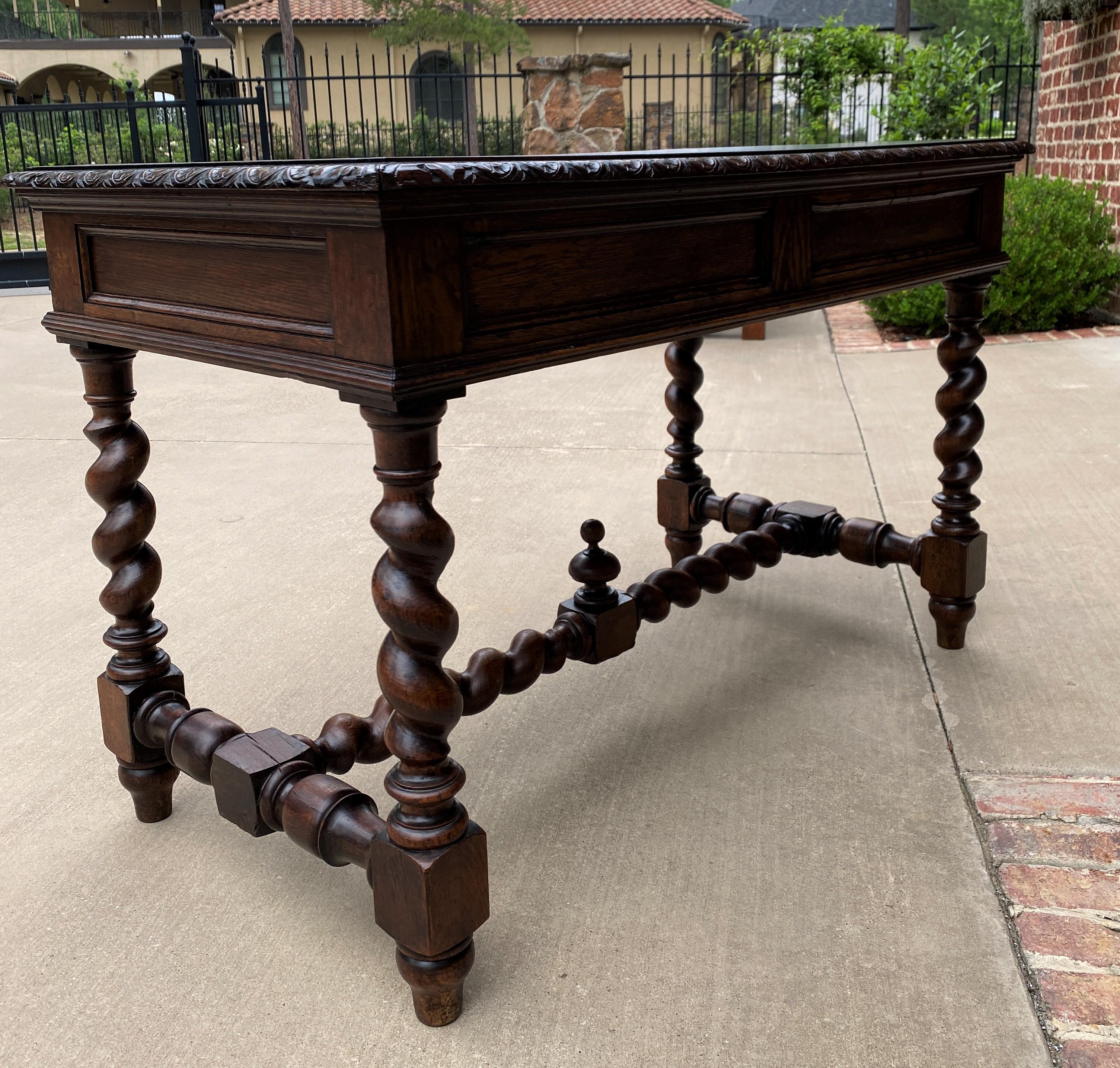 Antique French Desk Table Renaissance Revival Barley Twist Lions Carved Oak 19C 12