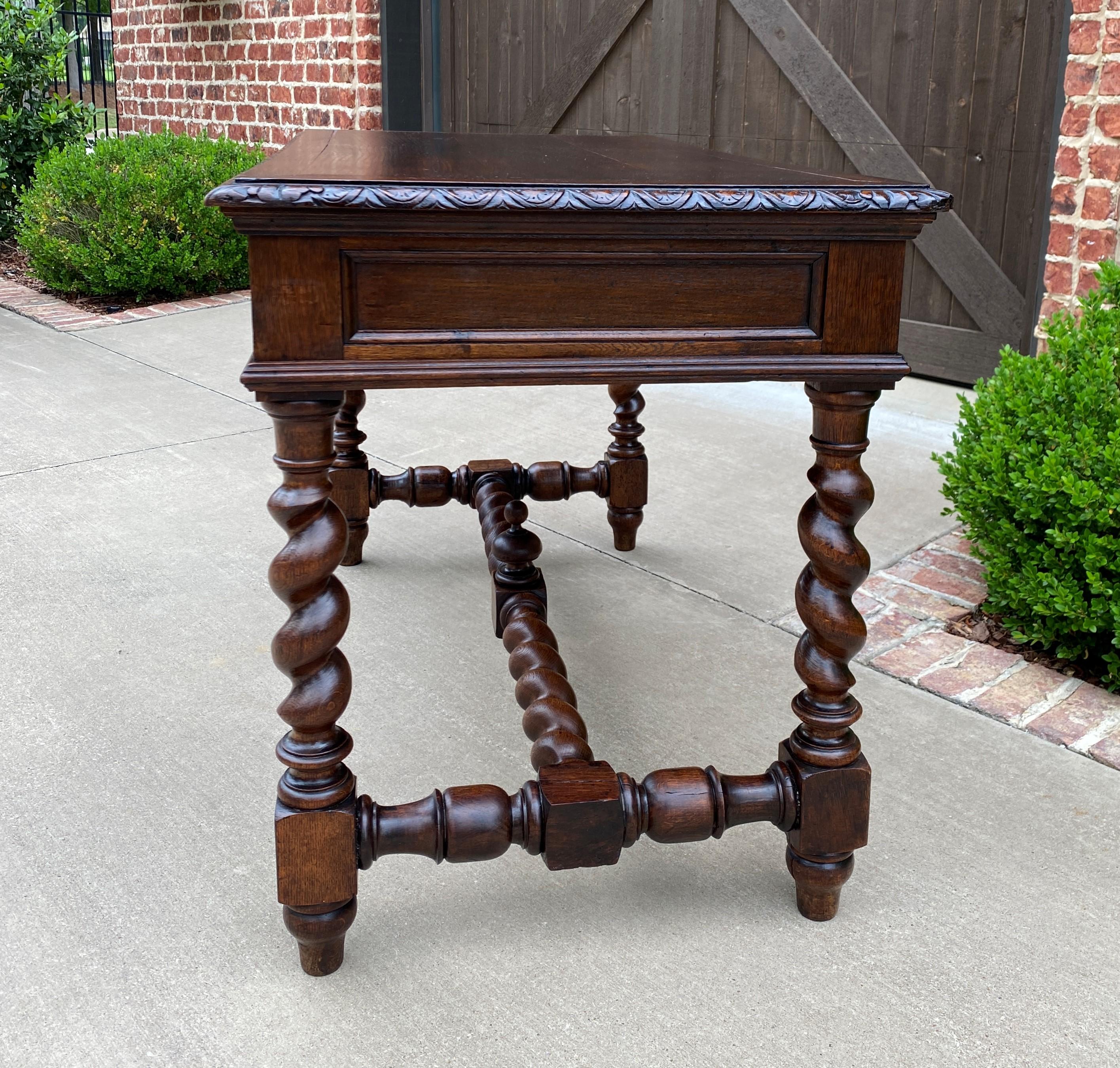 Antique French Desk Table Renaissance Revival Barley Twist Lions Carved Oak 19C 1