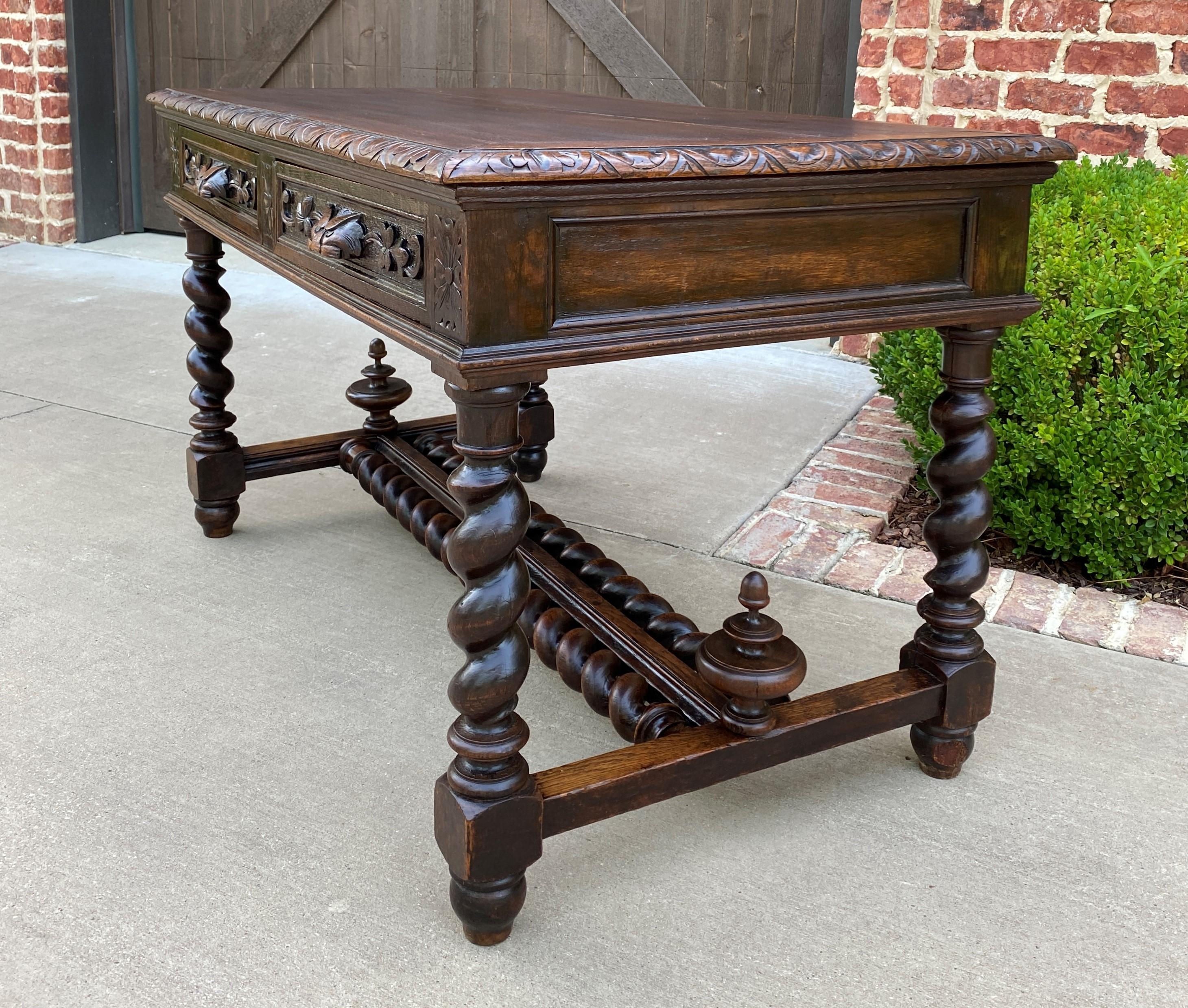 Antique French Desk Table with Drawers Oak Barley Twist Library Study Office 19C 5