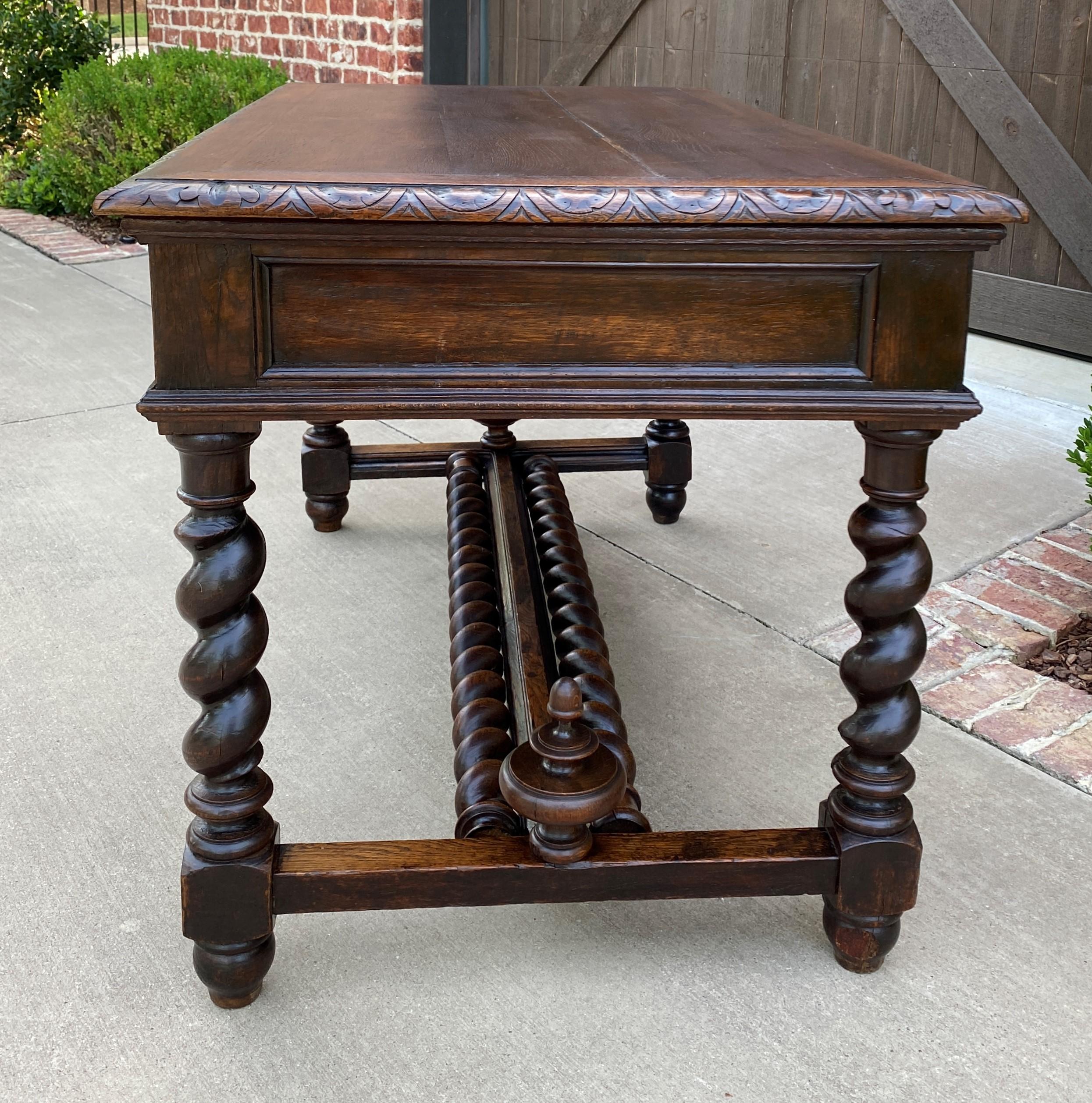 Renaissance Revival Antique French Desk Table with Drawers Oak Barley Twist Library Study Office 19C