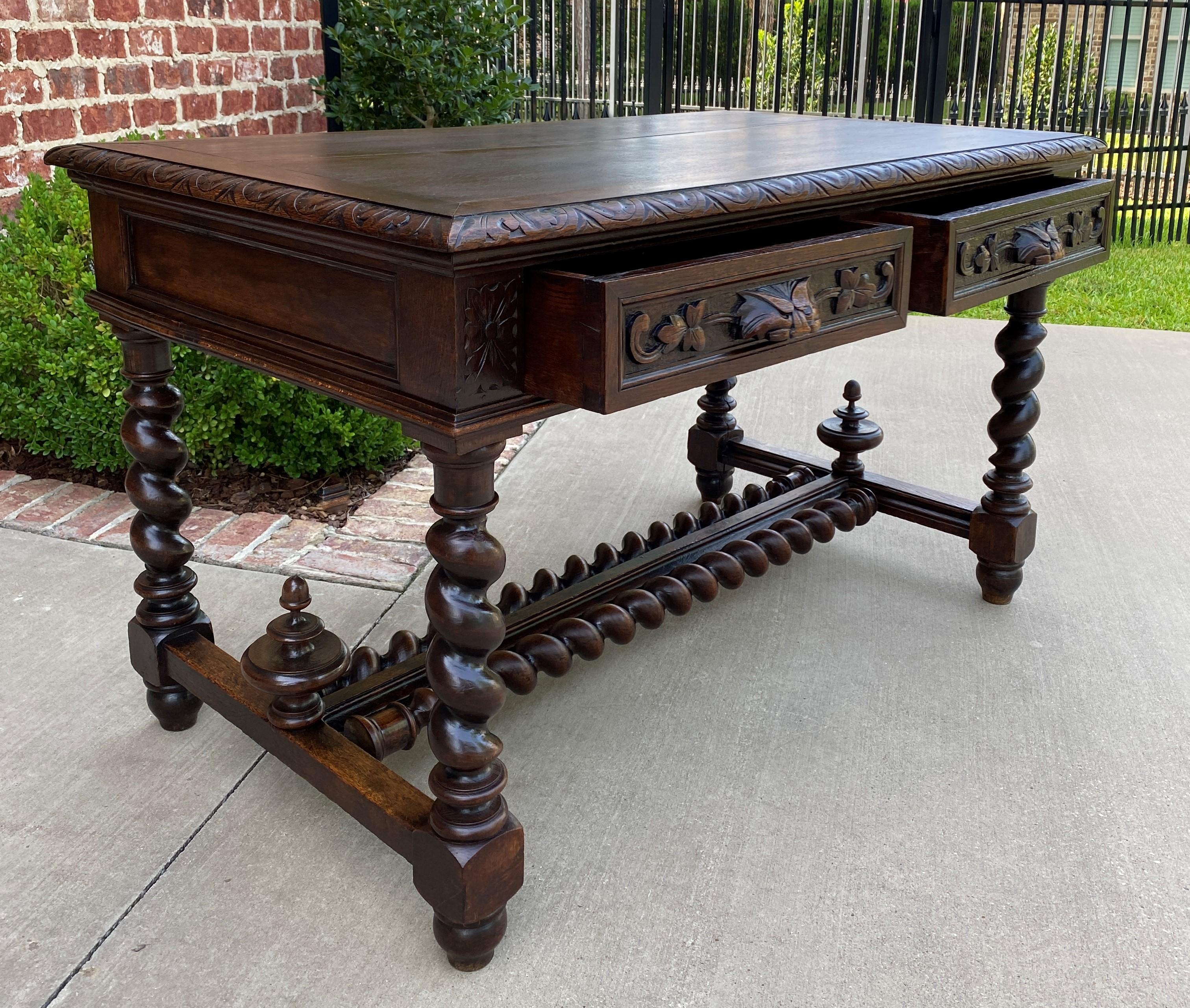 19th Century Antique French Desk Table with Drawers Oak Barley Twist Library Study Office 19C