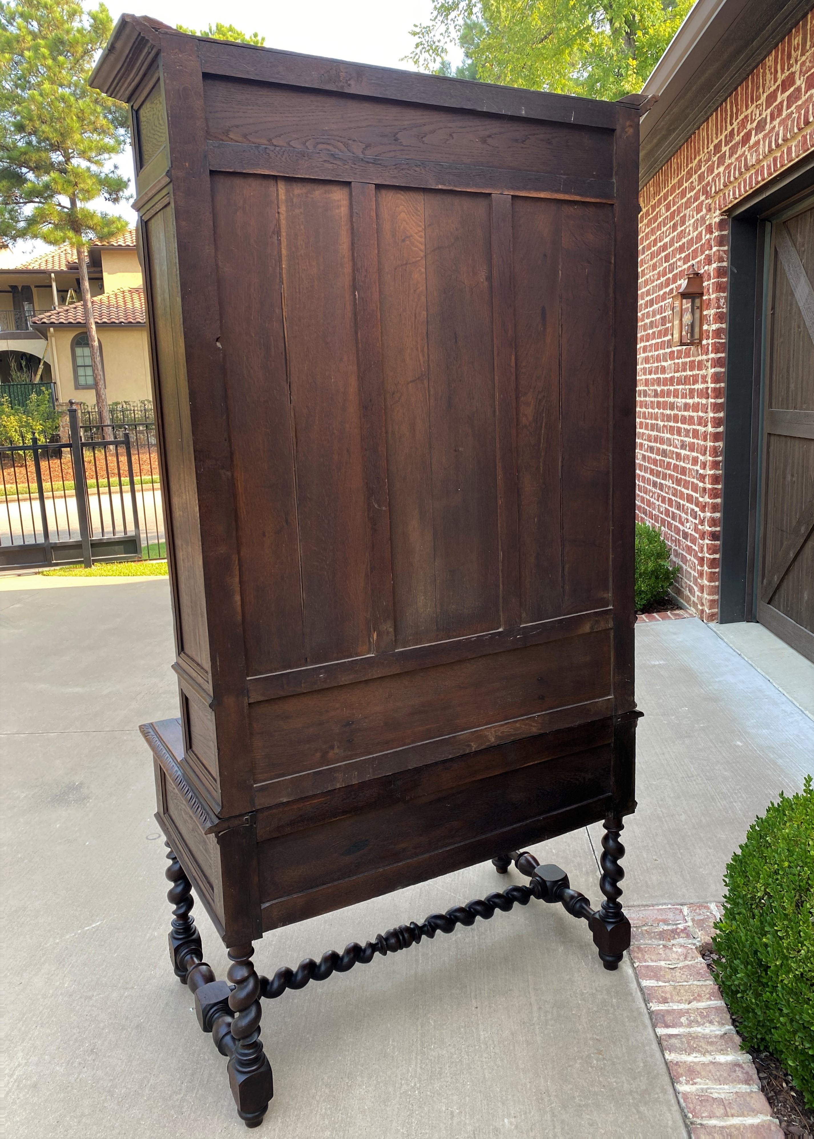 Antique French Desk Upper Bookcase Cabinet Barley Twist Writing Desk Oak 19th C 7