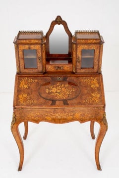 Antique French Desk, Walnut Bonheur De Jour, 1860