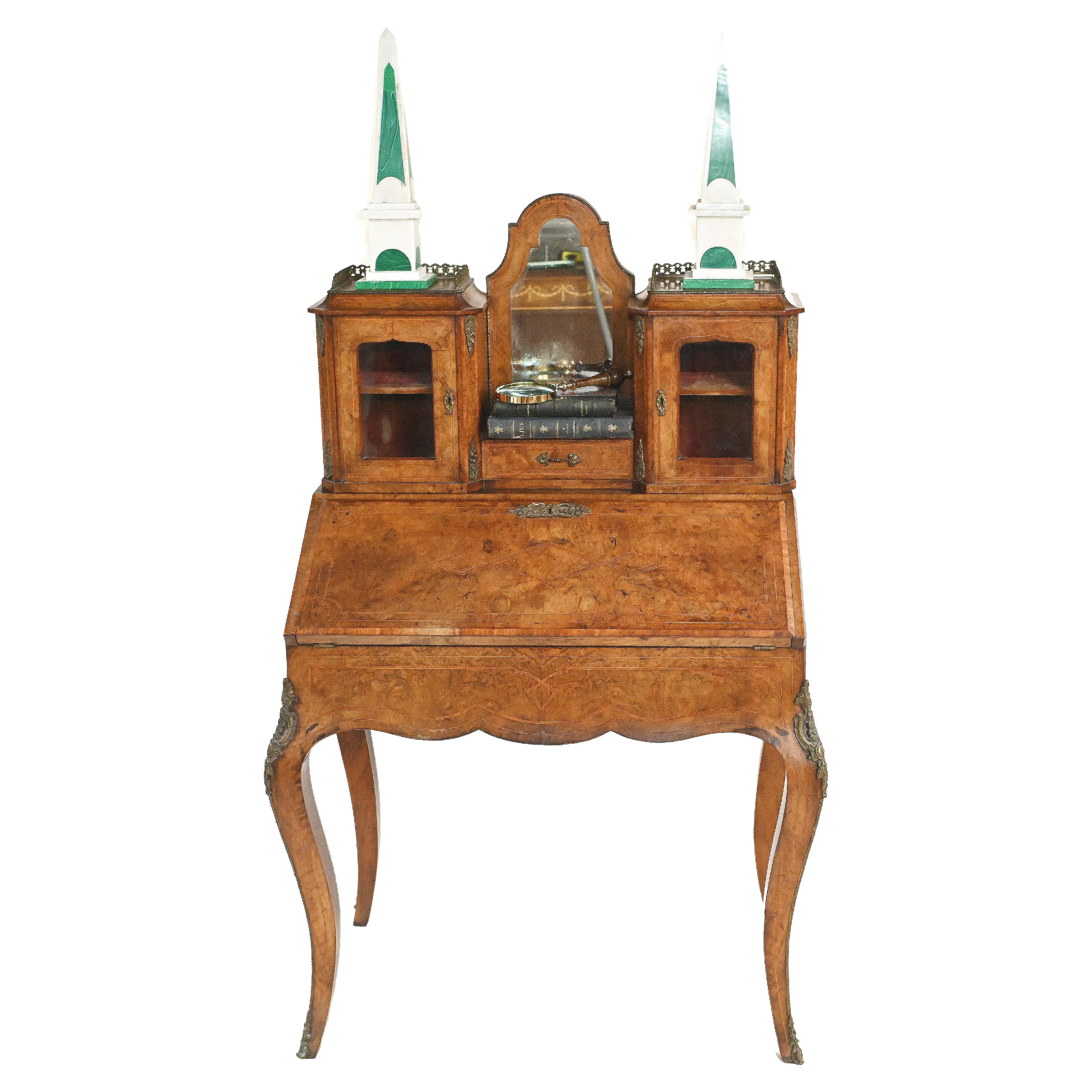 Antique French Desk, Walnut Bonheur De Jour Ladies Desk circa 1880 For Sale