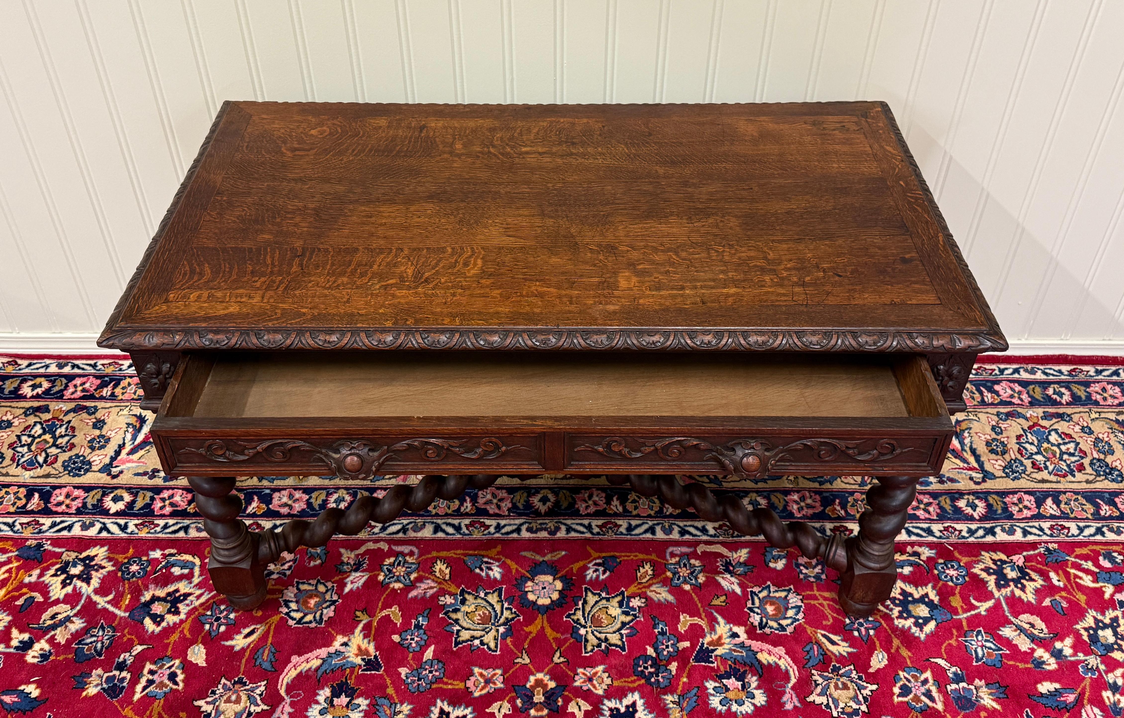Antique French Desk Schreibtisch Barley Twist Renaissance Revival Tiger Oak im Angebot 7
