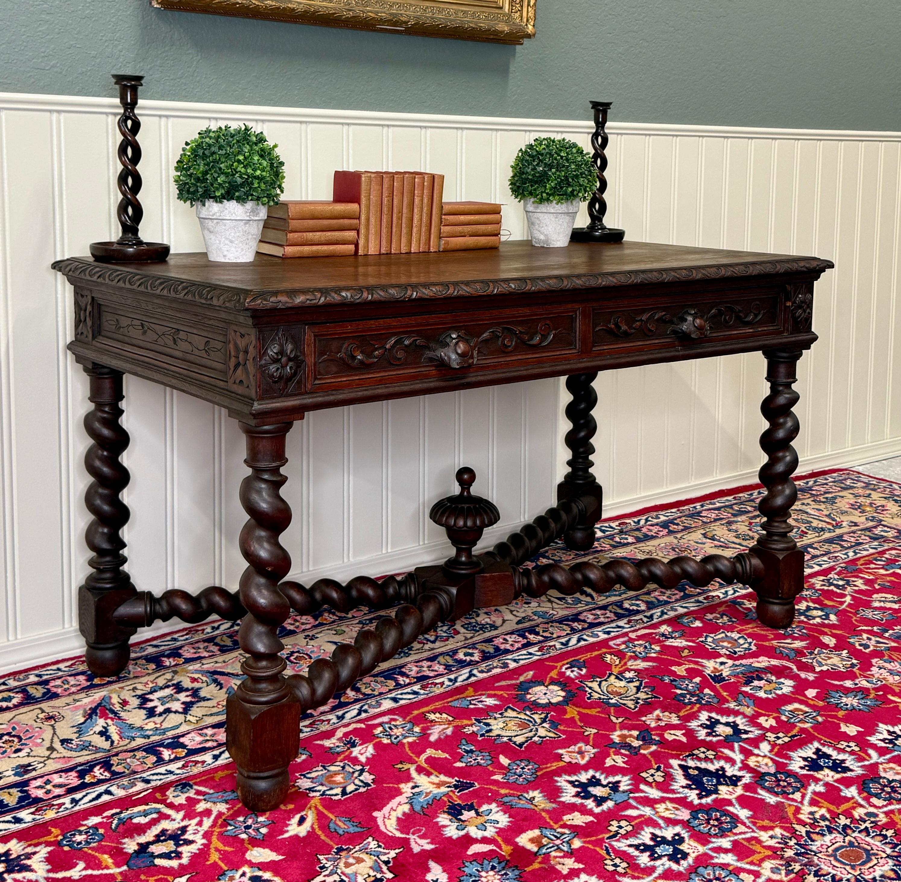 Antique French Desk Schreibtisch Barley Twist Renaissance Revival Tiger Oak im Angebot 9