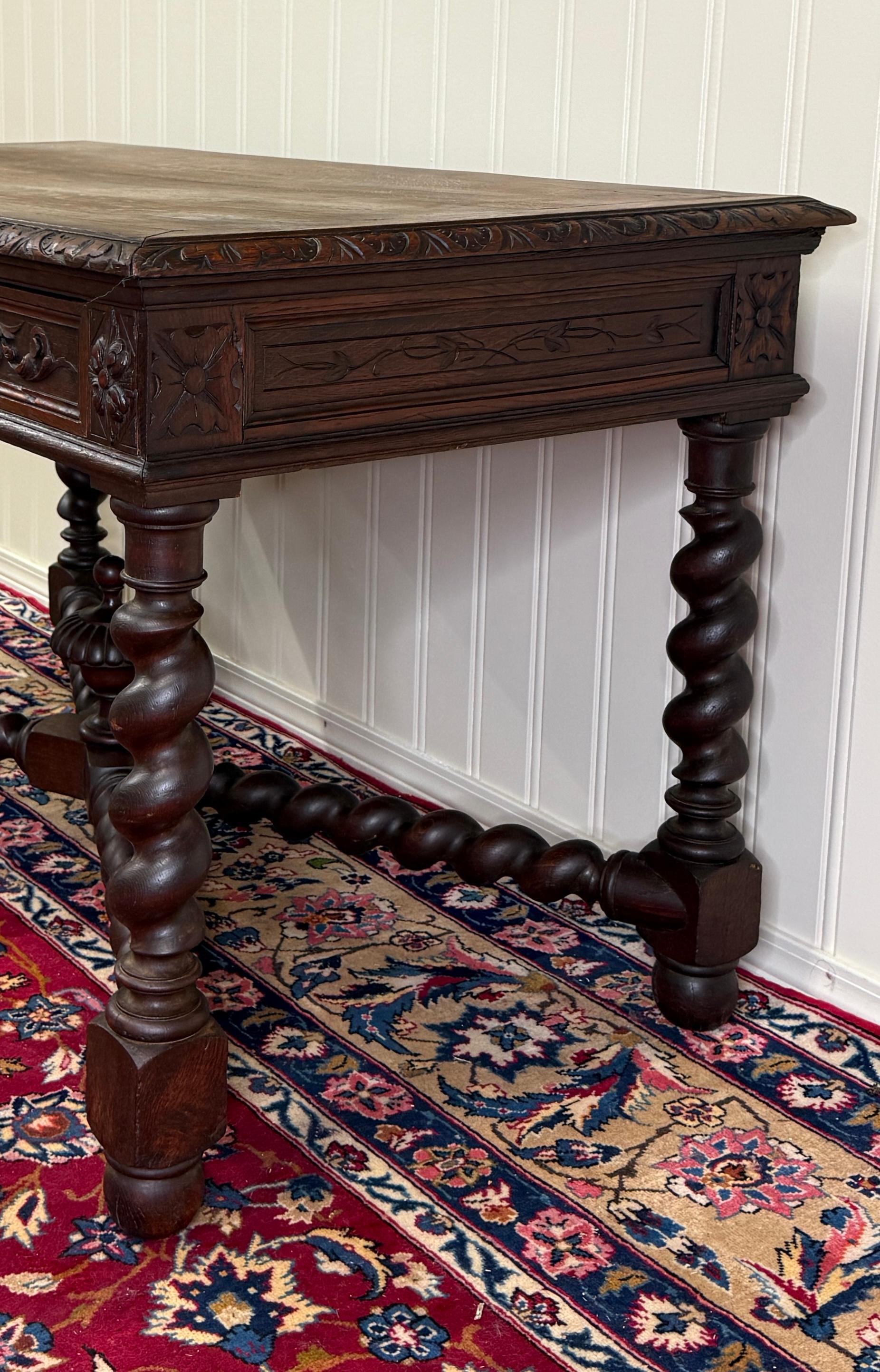 Antique French Desk Schreibtisch Barley Twist Renaissance Revival Tiger Oak (Eichenholz) im Angebot