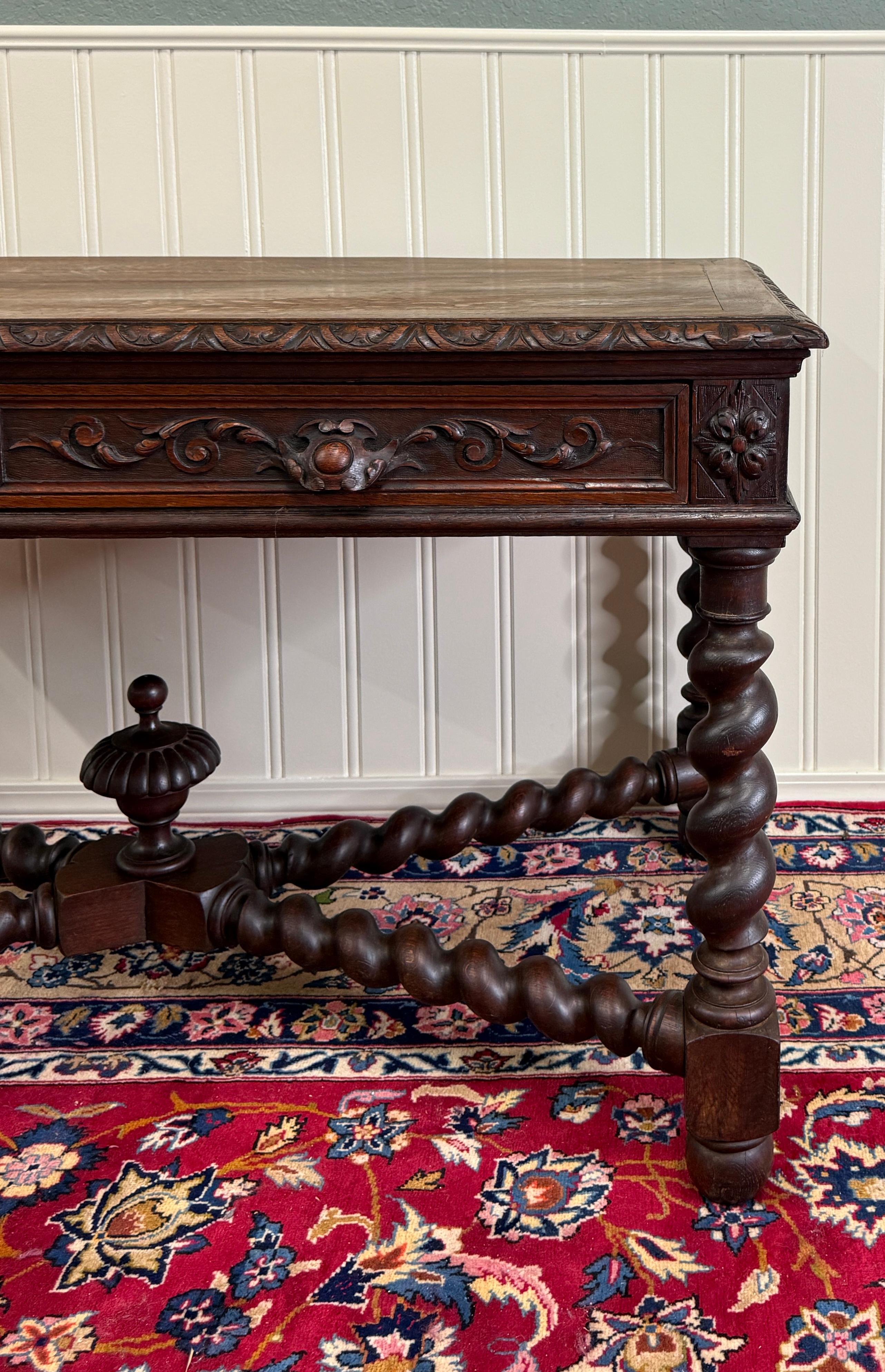 Antique French Desk Schreibtisch Barley Twist Renaissance Revival Tiger Oak im Angebot 1