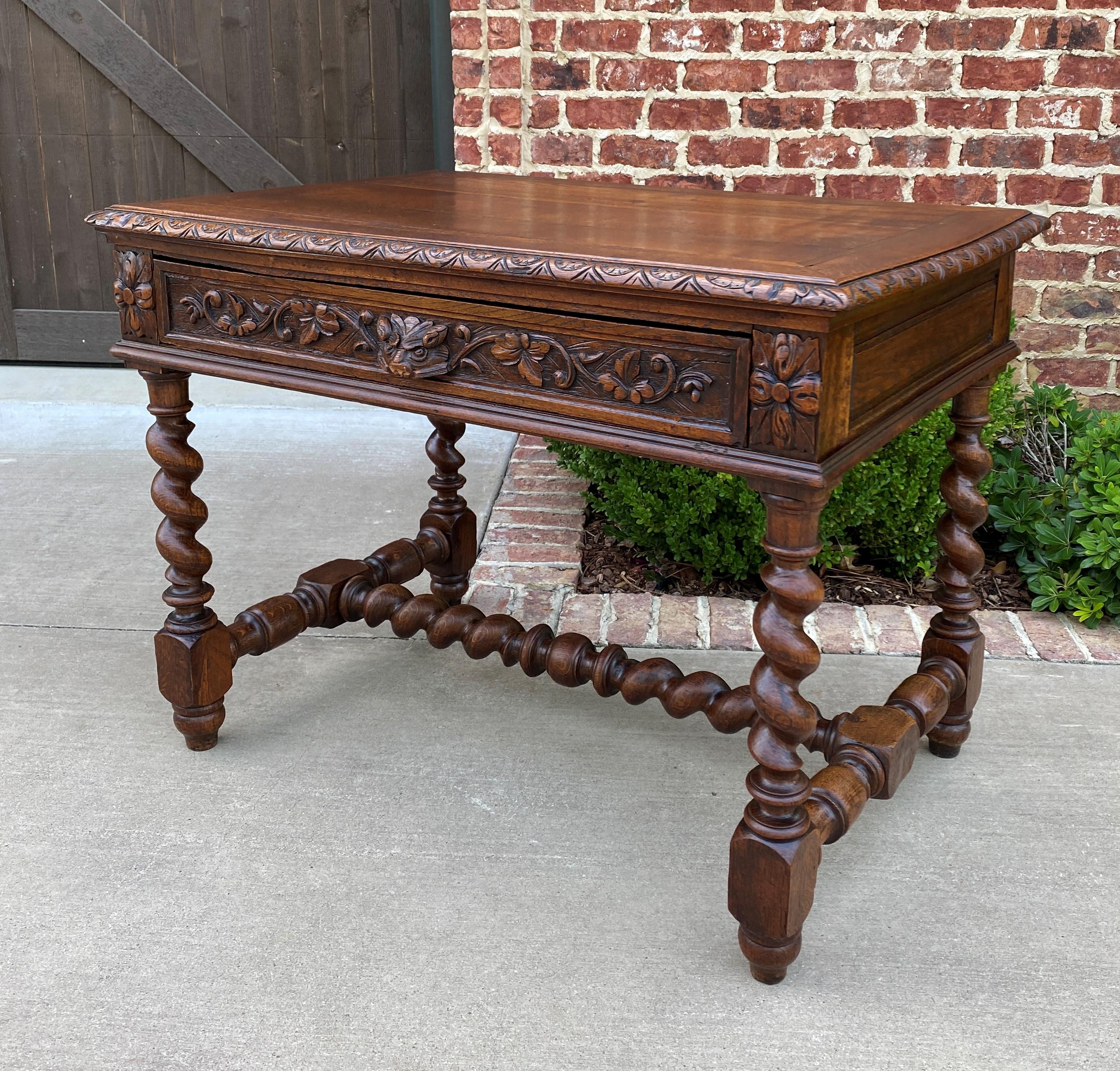 Renaissance Revival Antique French Desk Writing Table Drawer Oak Barley Twist Office Library Study