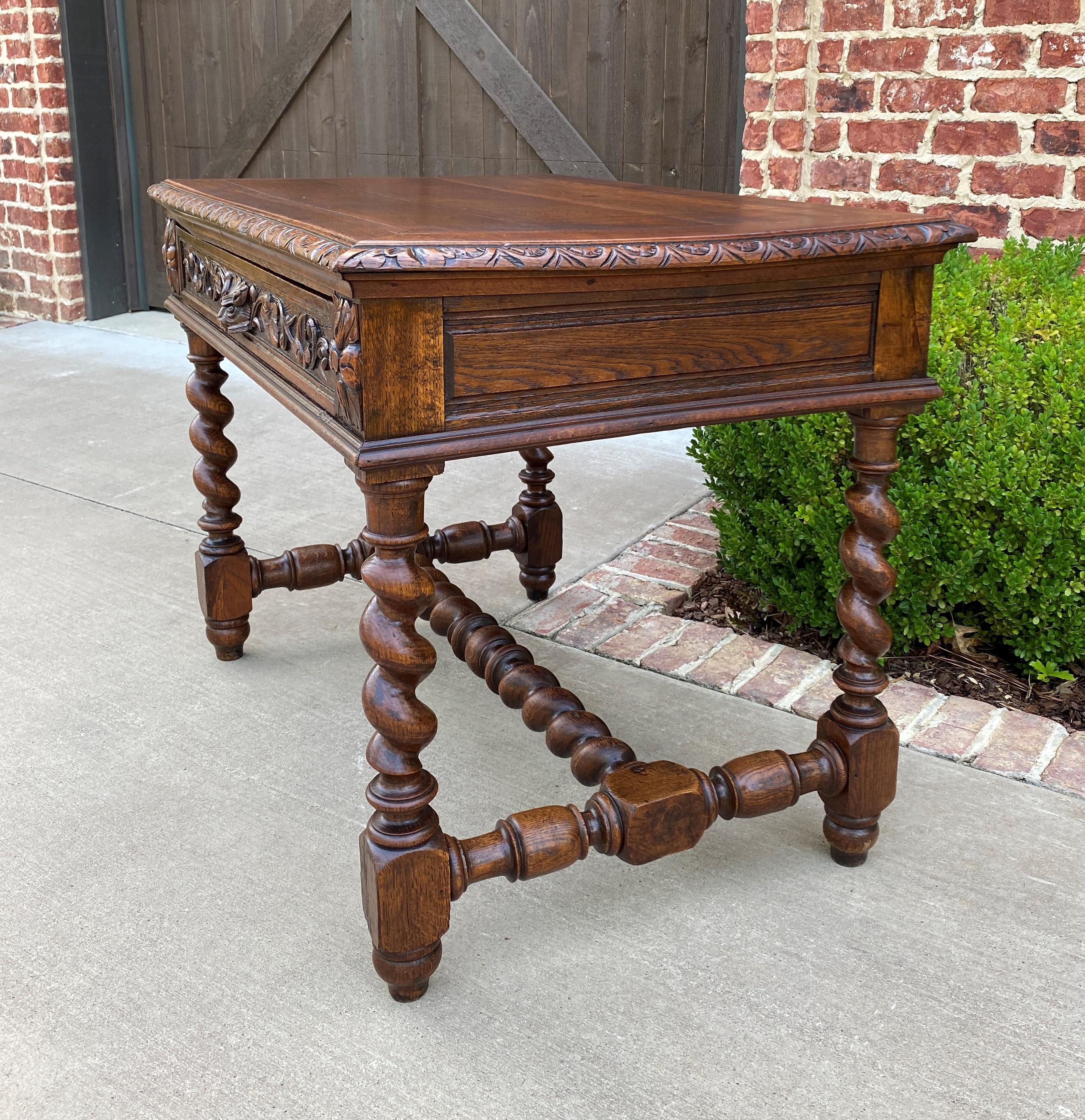 Carved Antique French Desk Writing Table Drawer Oak Barley Twist Office Library Study