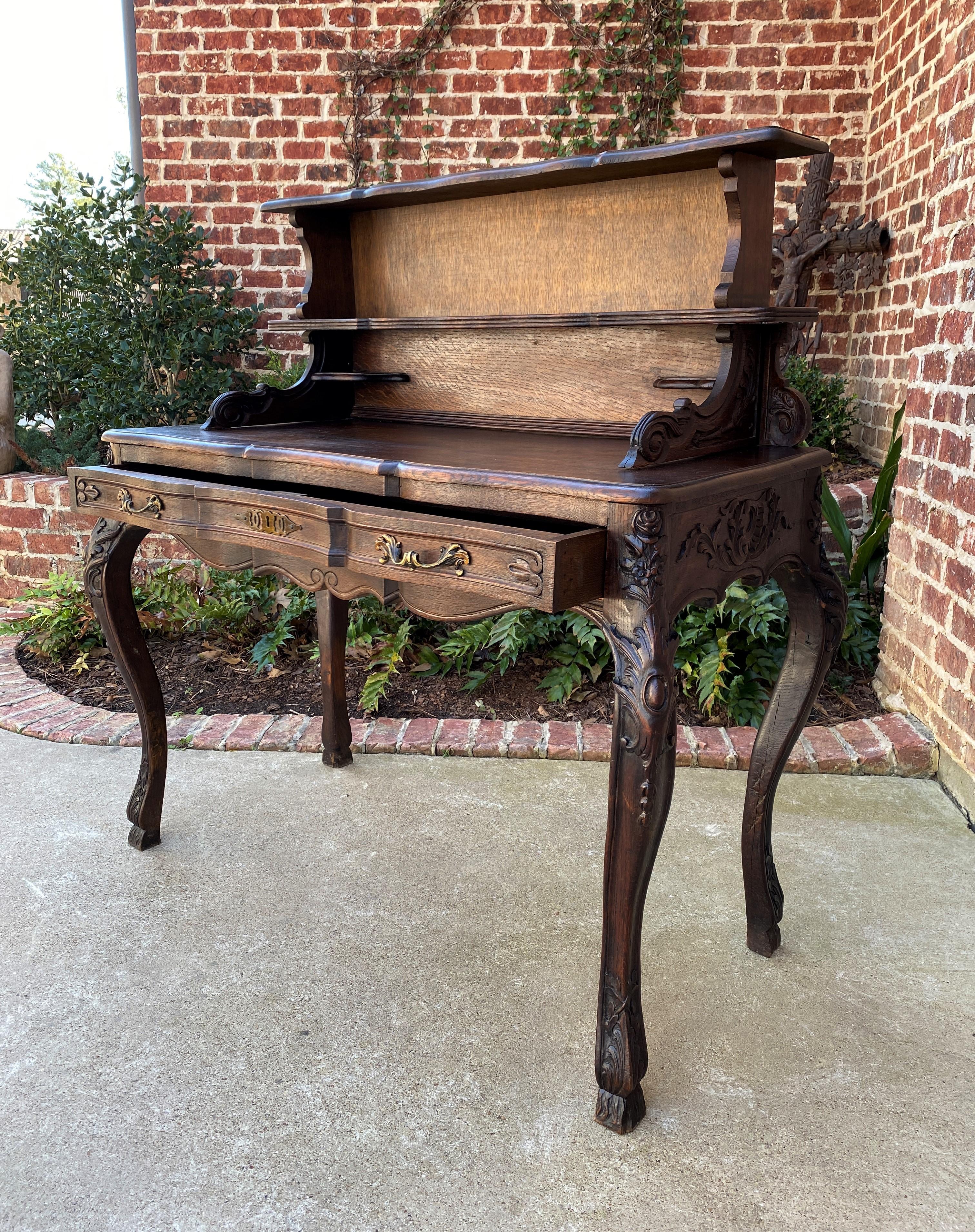Antique French Desk Writing Table Entry Hall Louis XV Style Carved Oak Hoof Feet 6