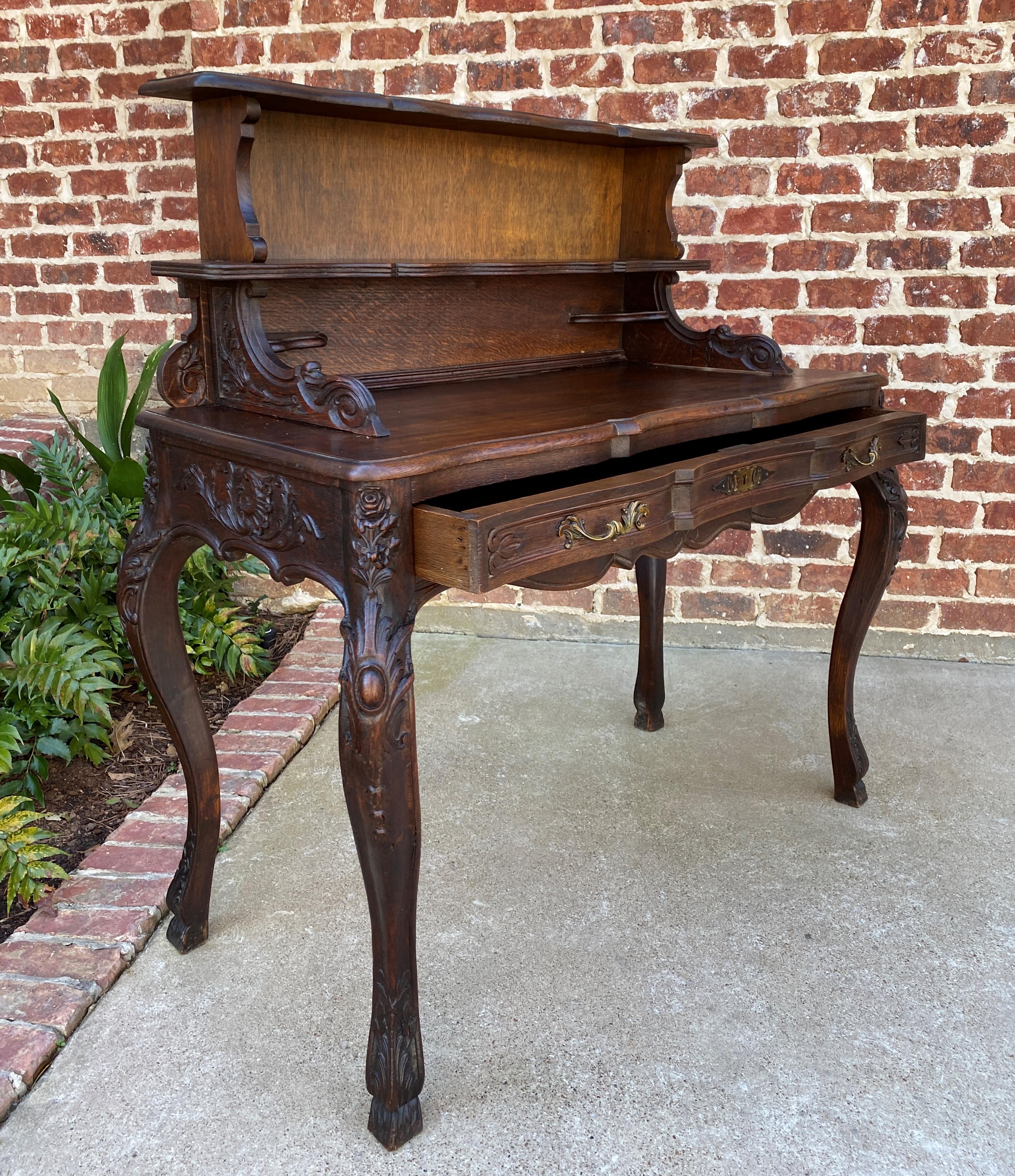 Antique French Desk Writing Table Entry Hall Louis XV Style Carved Oak Hoof Feet 7