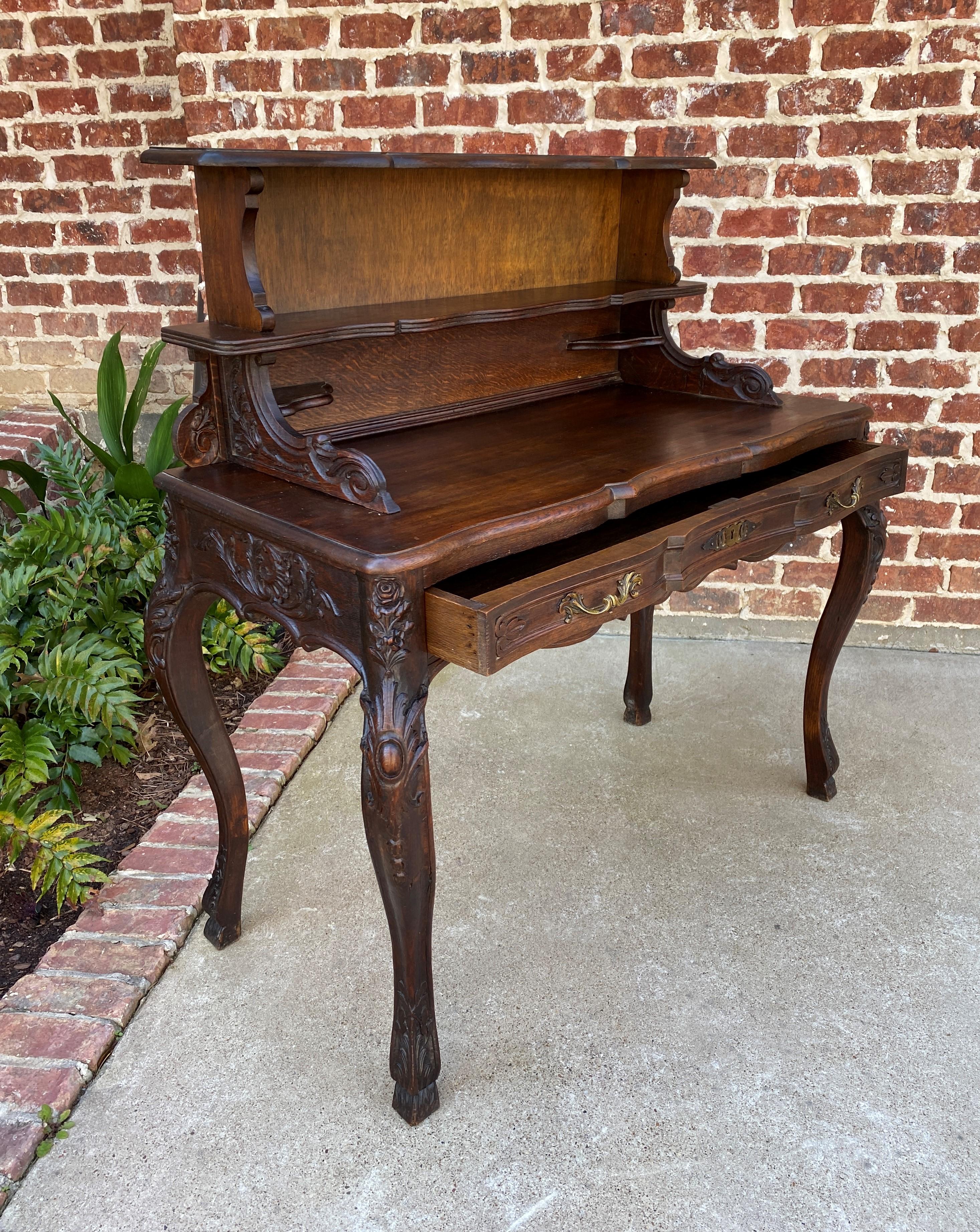 Antique French Desk Writing Table Entry Hall Louis XV Style Carved Oak Hoof Feet 8