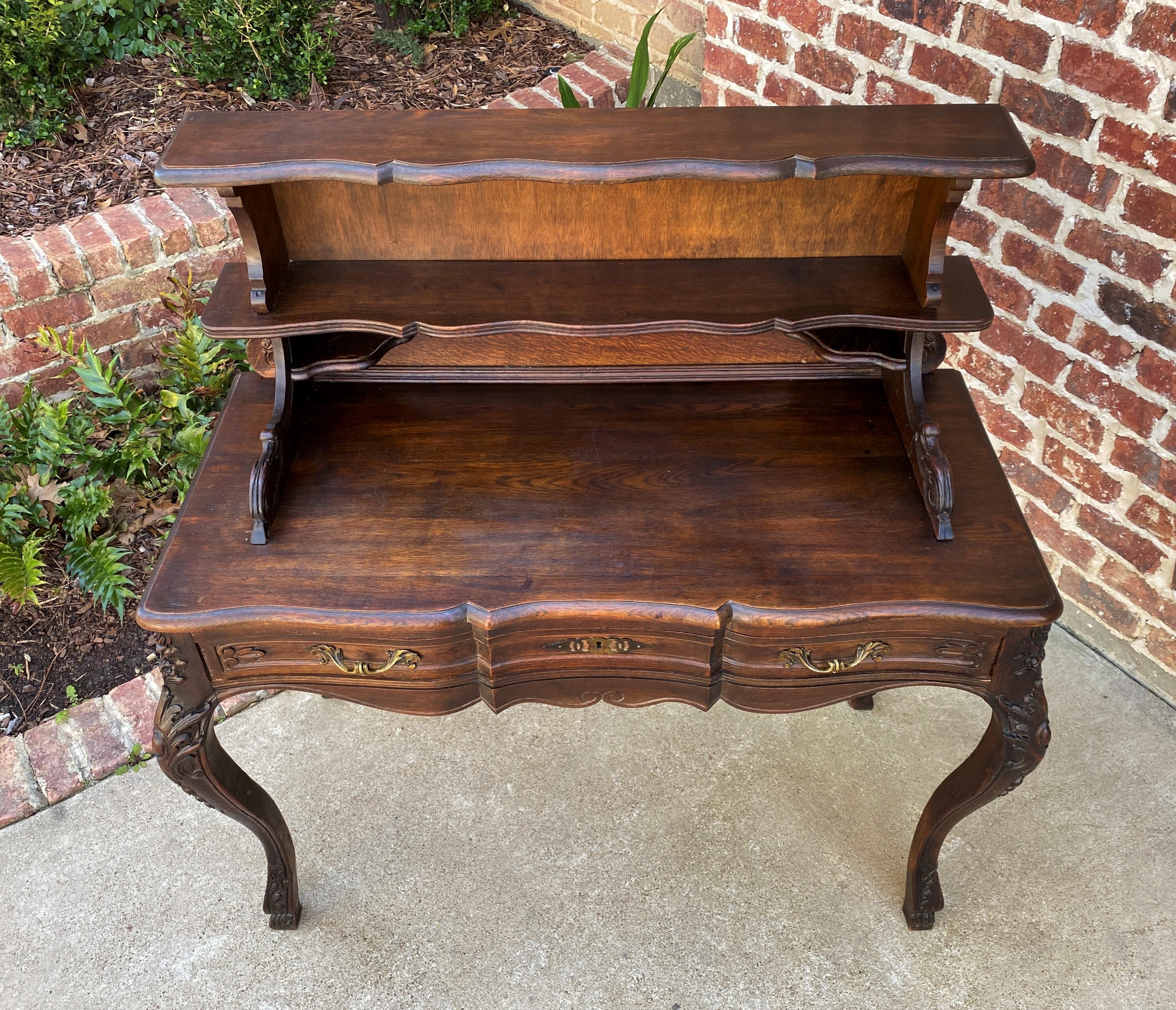 Antique French Desk Writing Table Entry Hall Louis XV Style Carved Oak Hoof Feet 9