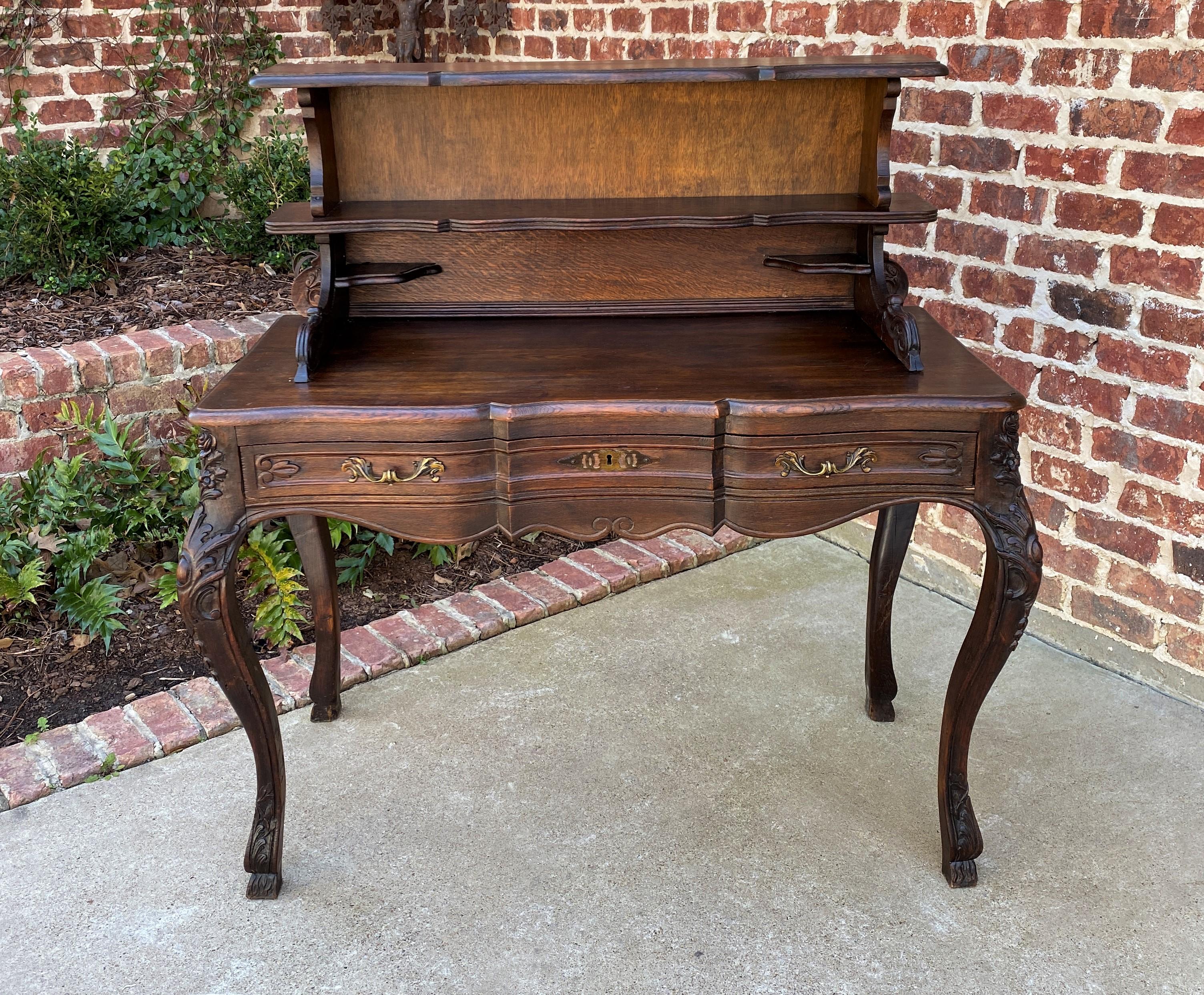 Antique French Desk Writing Table Entry Hall Louis XV Style Carved Oak Hoof Feet 10