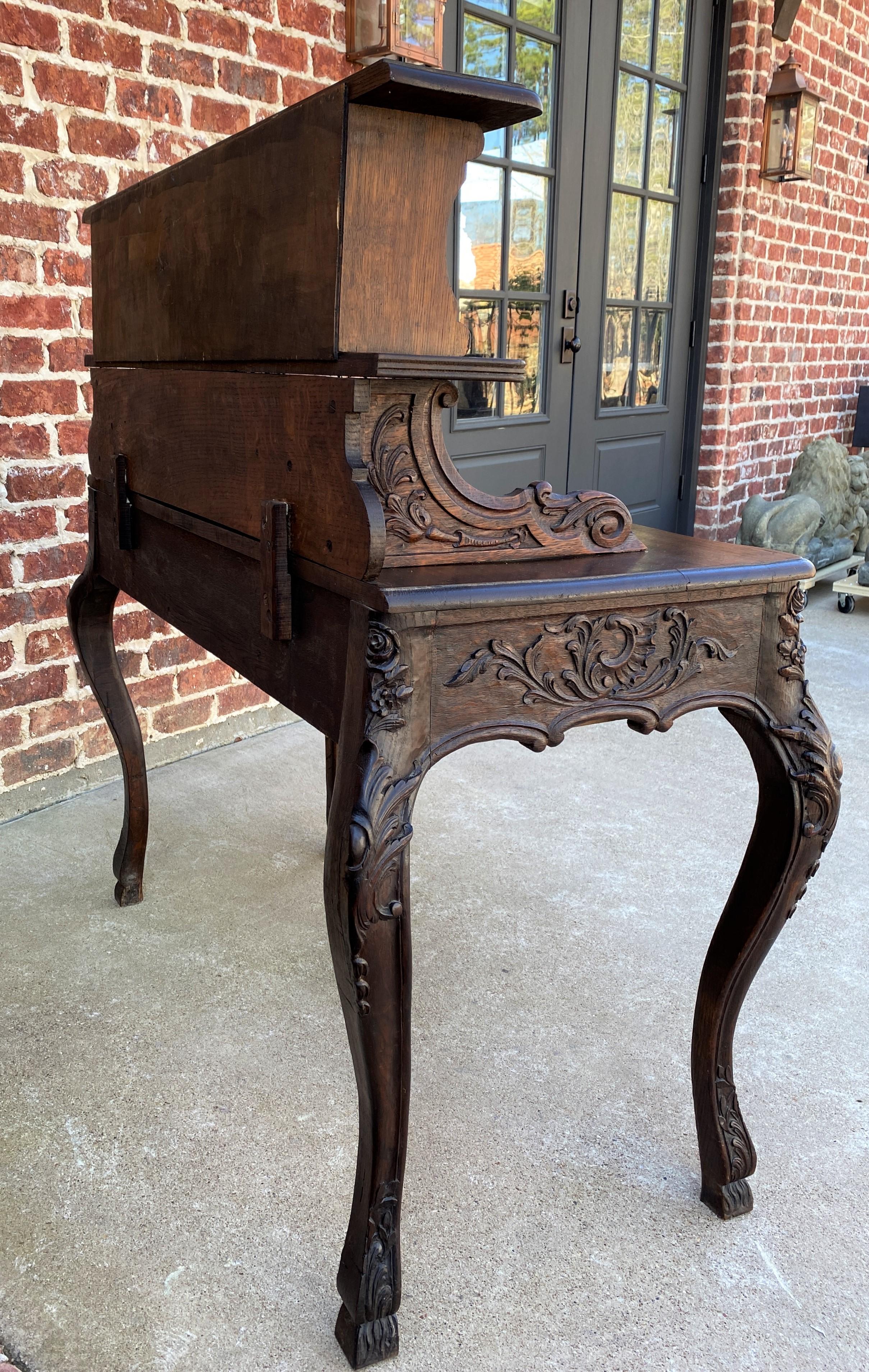 Antique French Desk Writing Table Entry Hall Louis XV Style Carved Oak Hoof Feet 11