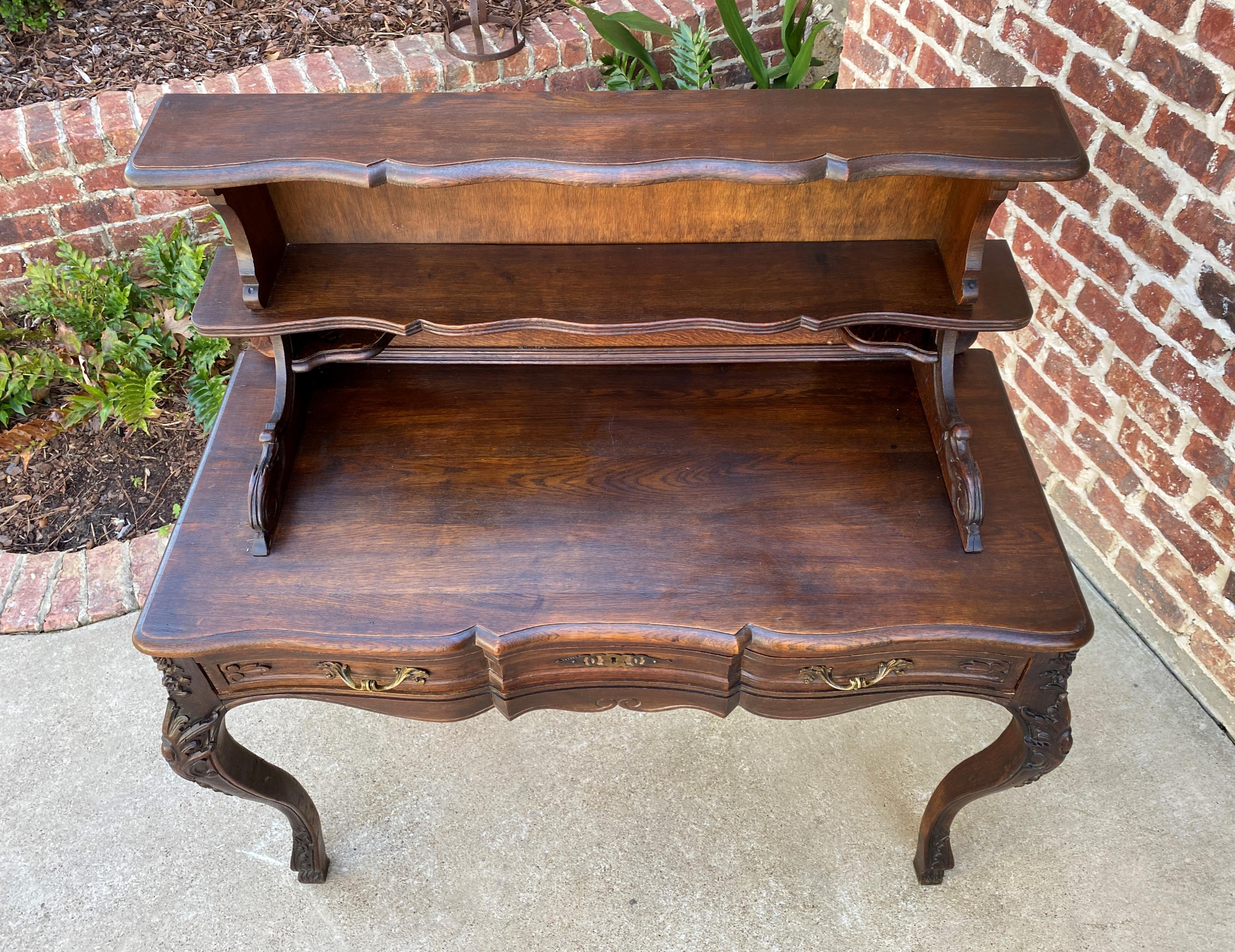Antique French Desk Writing Table Entry Hall Louis XV Style Carved Oak Hoof Feet 13